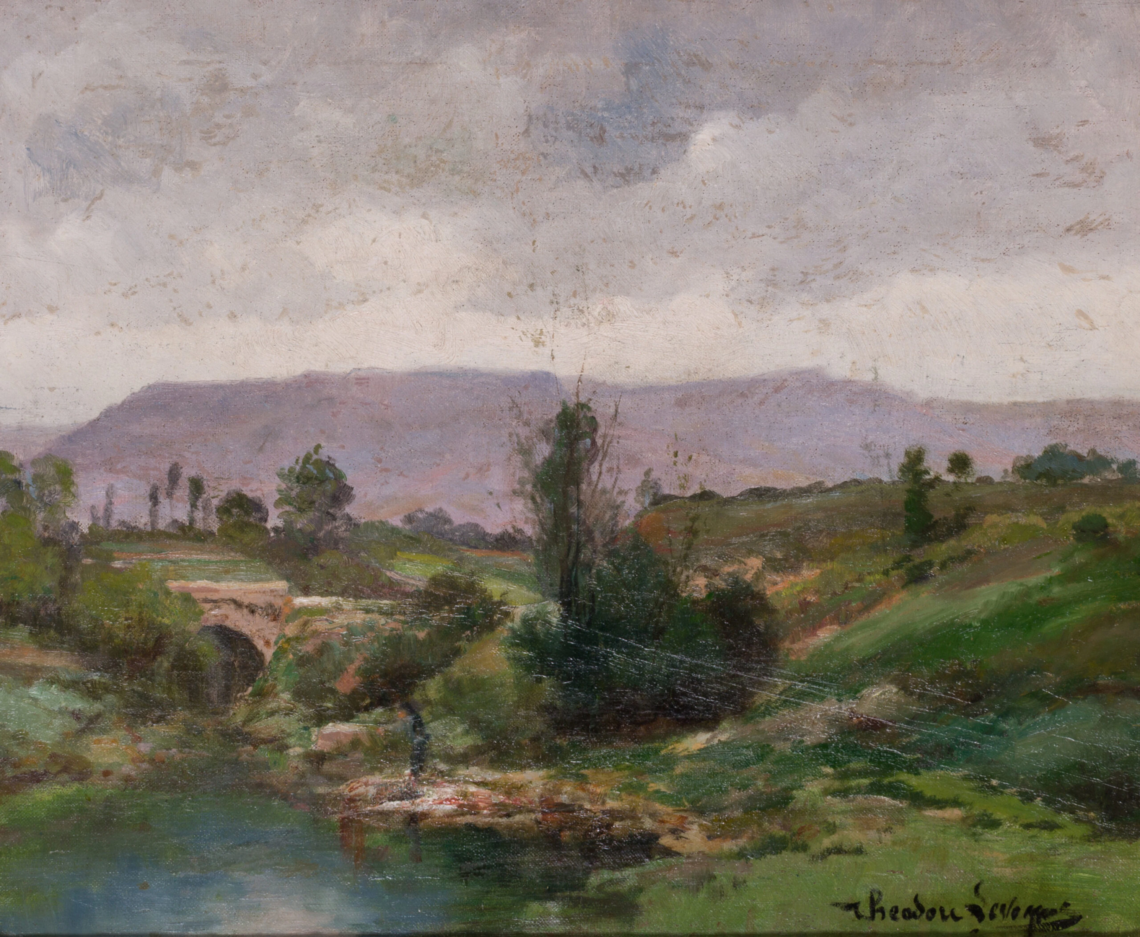 Théodore Lévigne (1848-1912) - River Landscape with a Stone Bridge