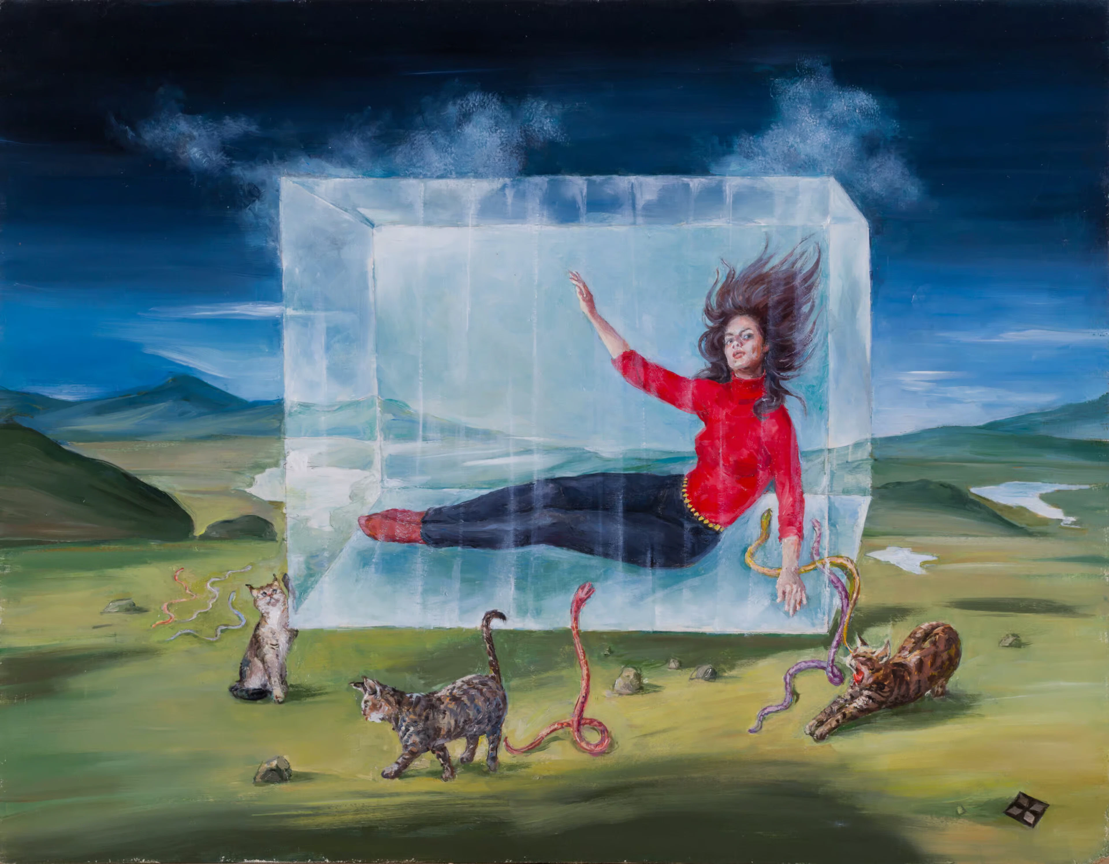 Bridget Tichenor (1917-1990) - Woman in a Crystal Cube with Cats and