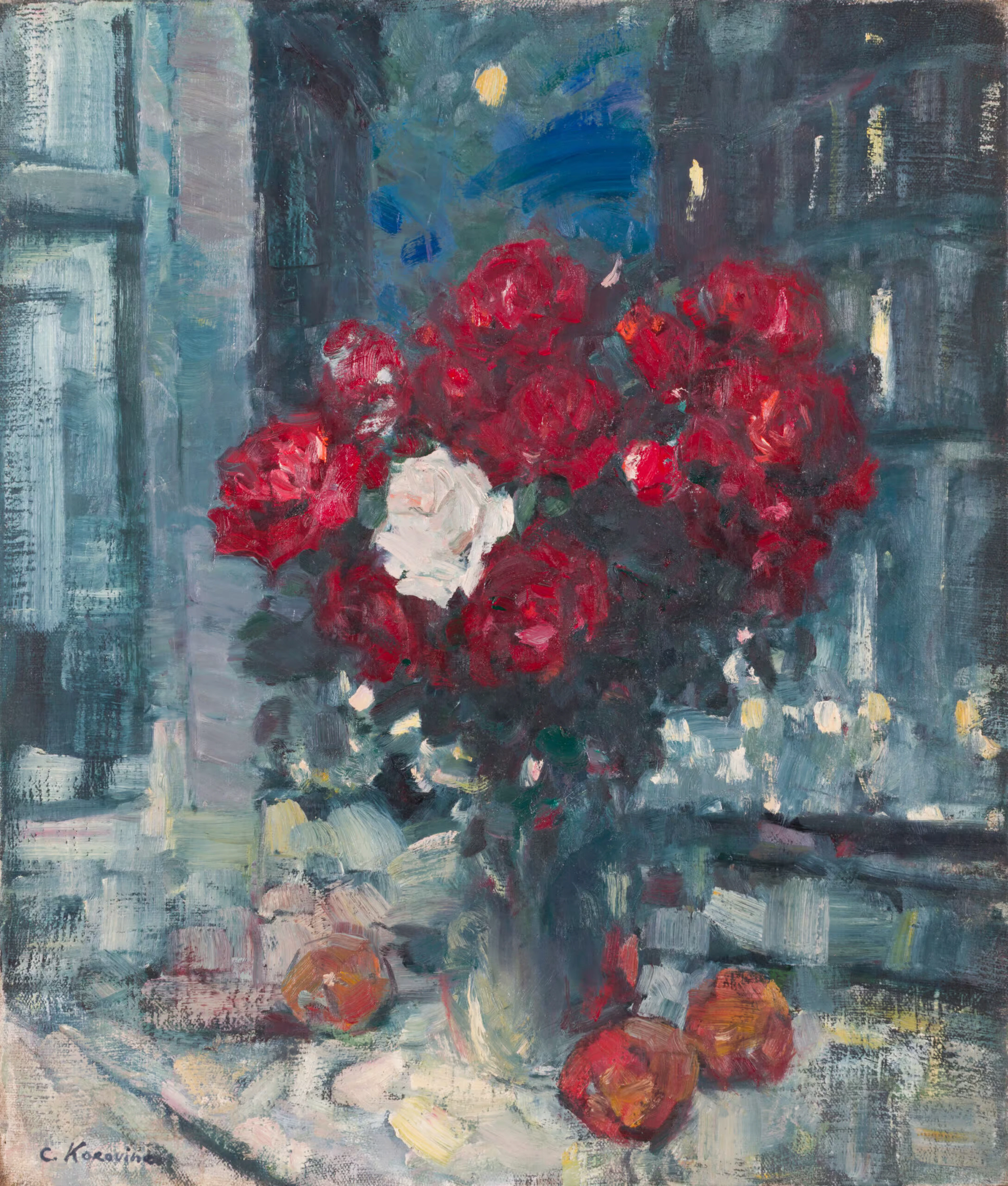 Konstantin Korovin (1861-1939) - Roses and Fruit by the Window at