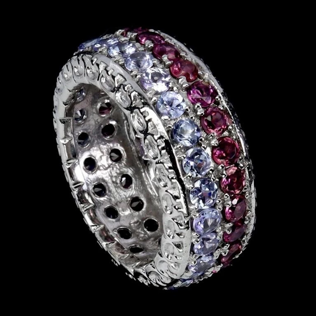 Natural Rhodolite Garnet & Tanzanite Eternity Ring