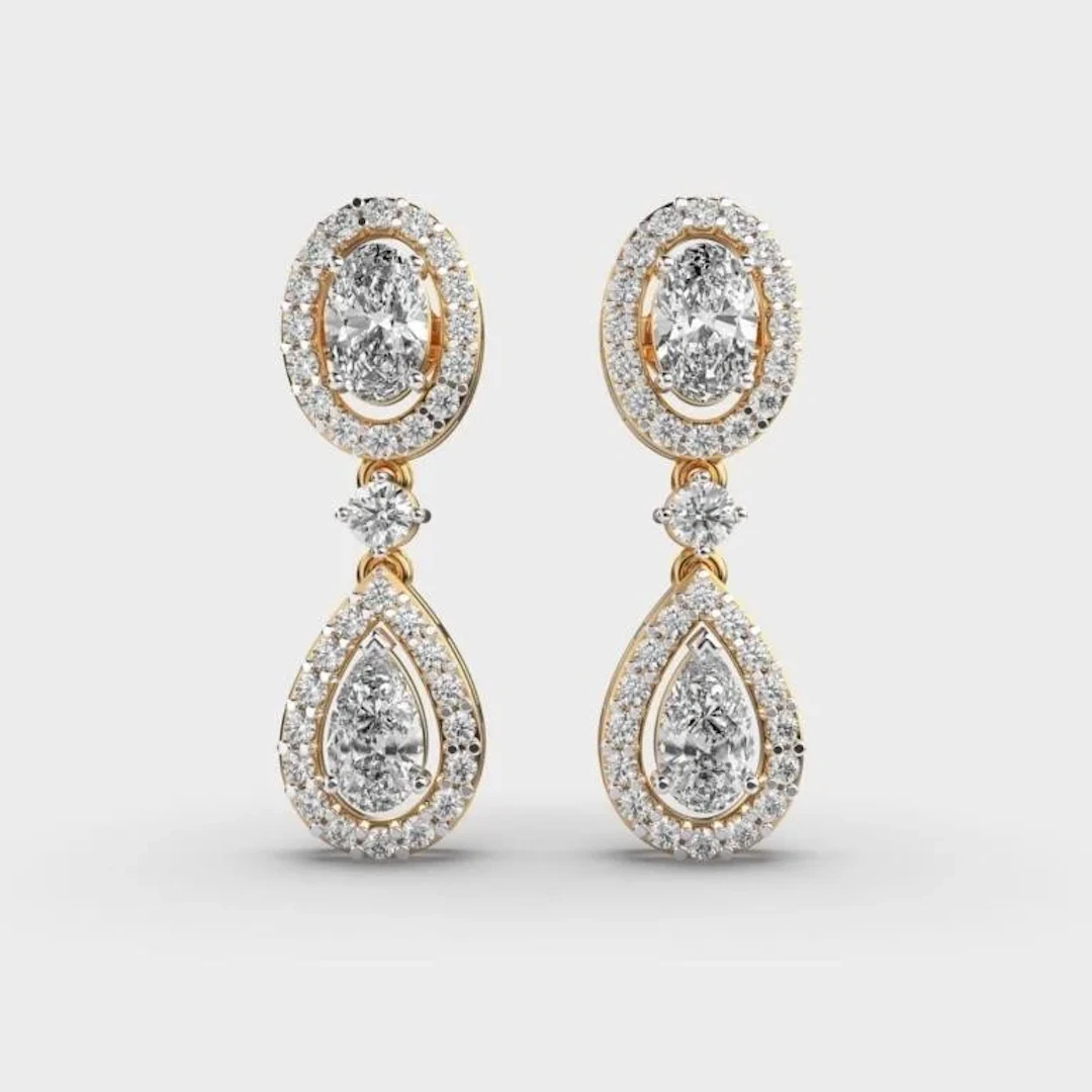 Gold & White Diamonds 10 Cts Drop Earrings