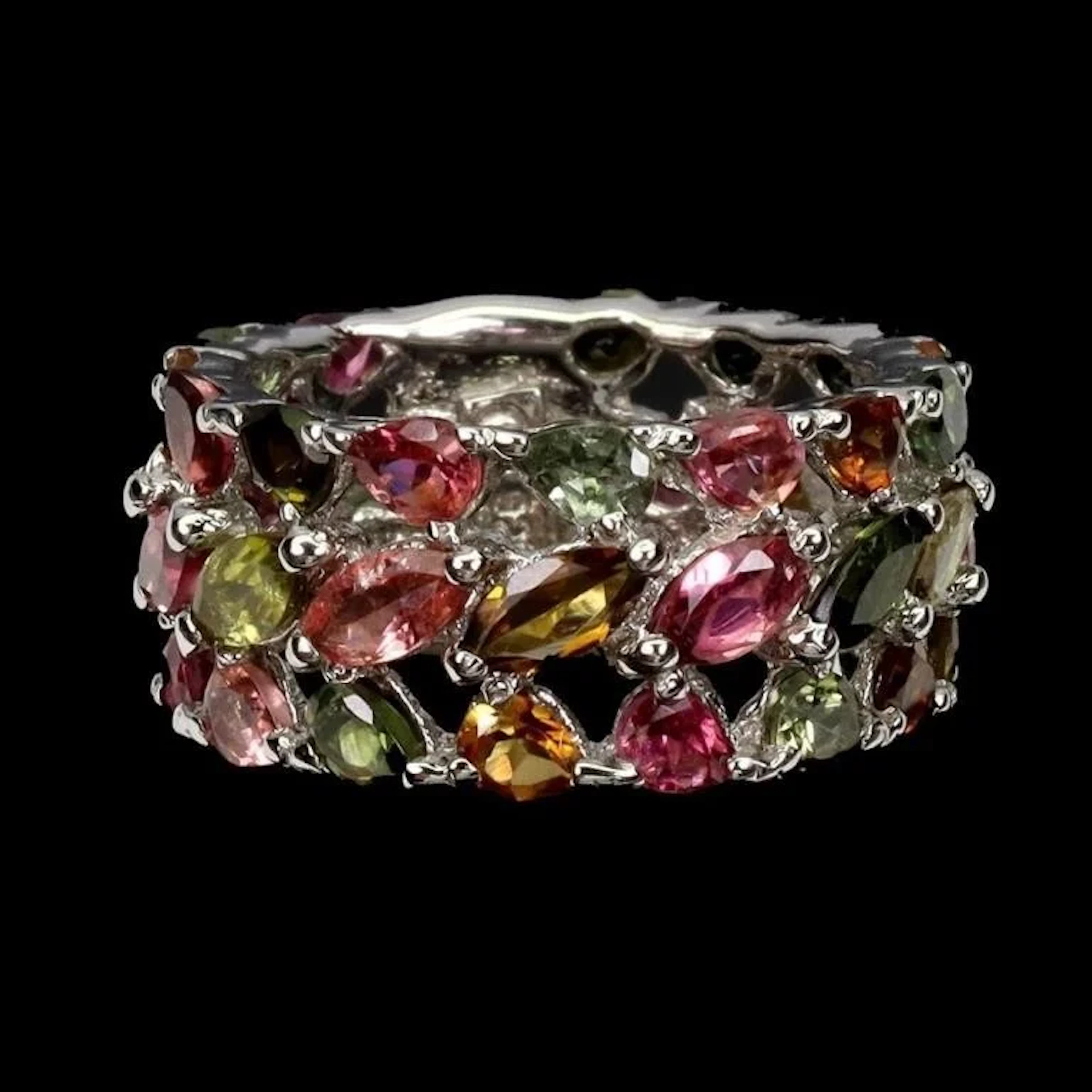 Natural Multi Color Tourmaline Eternity Ring