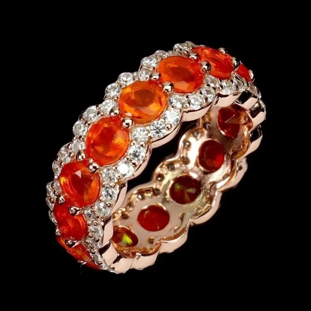 Natural Ethopian Orange Opal Eternity Ring