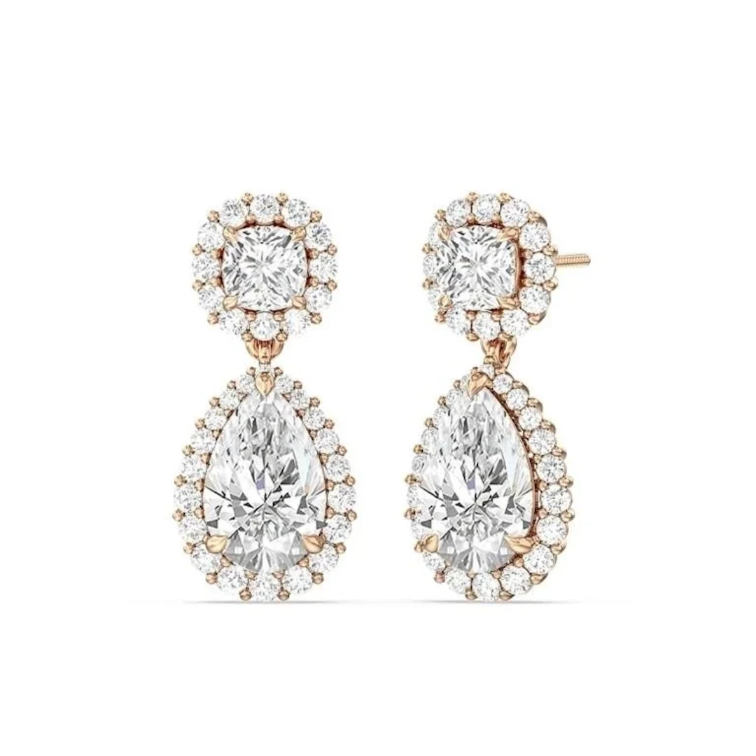 Gold & White Diamond 9.00 Cts Drop Earrings