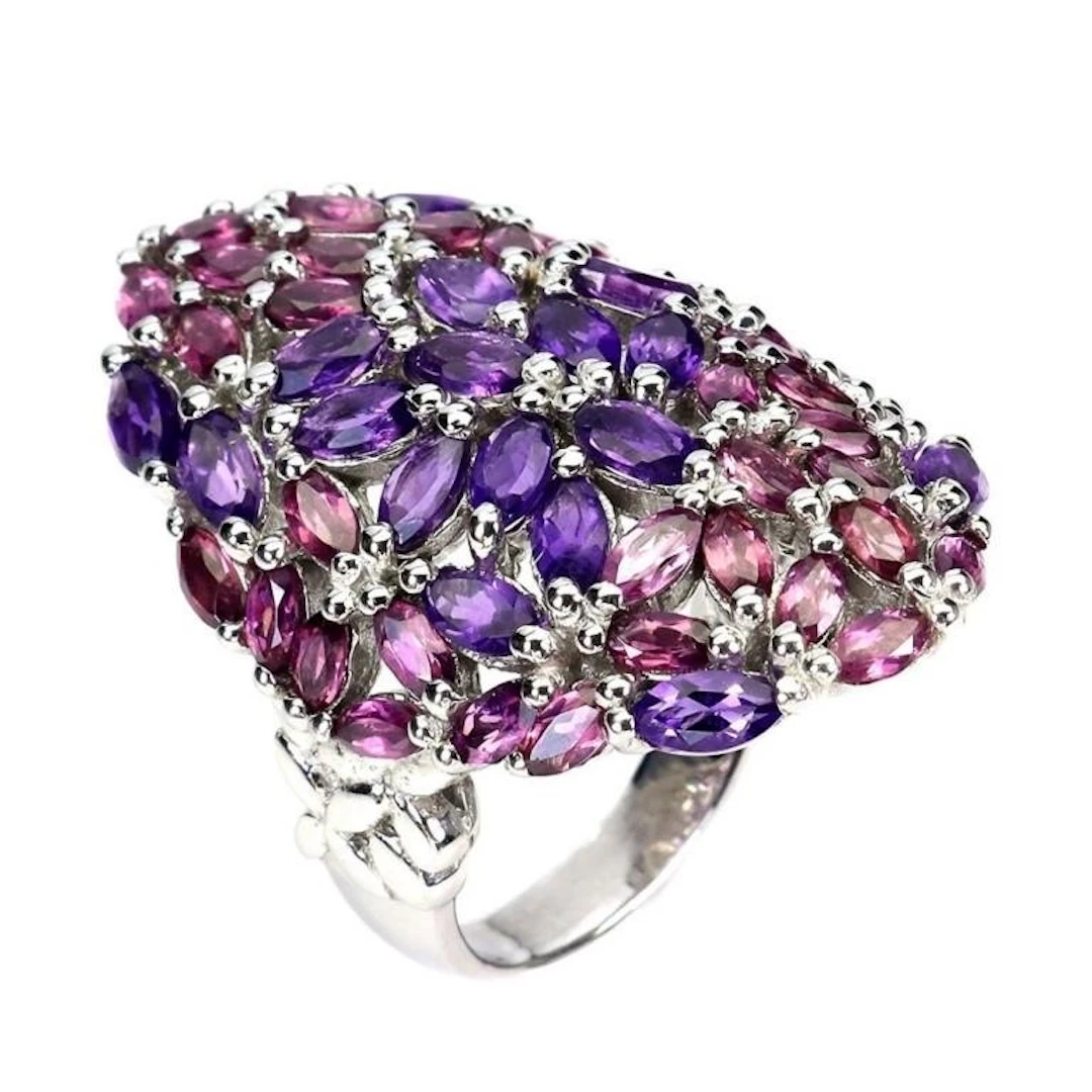 Natural Amethyst Rhodolite Garnet Ring