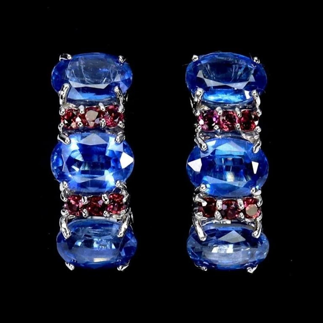 Natural Cornflower Blue Kyanite Rhodolite Earrings