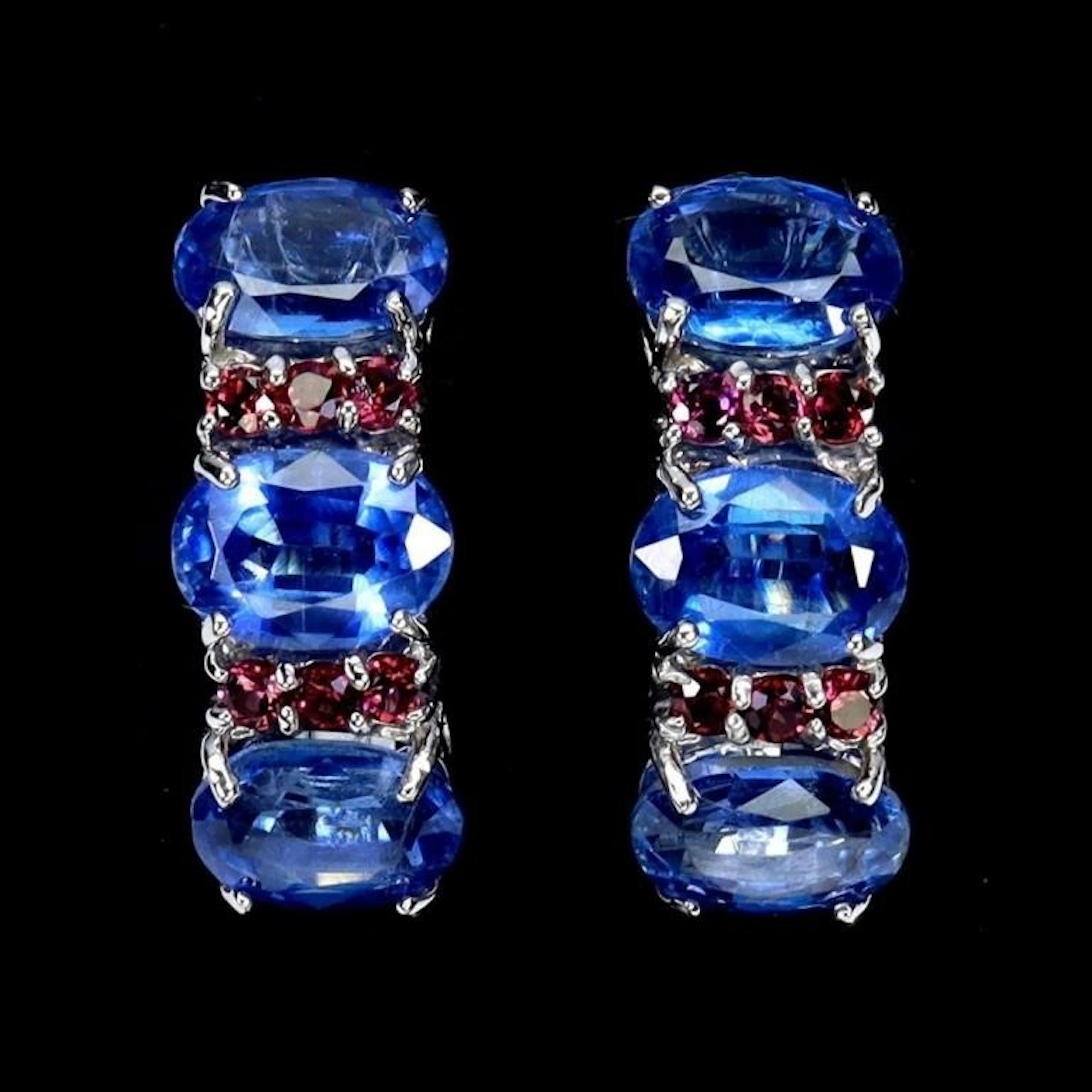 Natural Cornflower Blue Kyanite Rhodolite Earrings