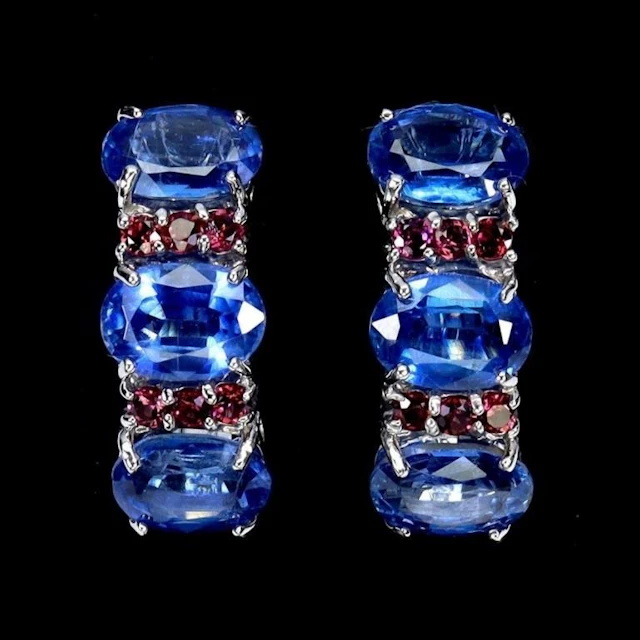 Natural Cornflower Blue Kyanite Rhodolite Earrings