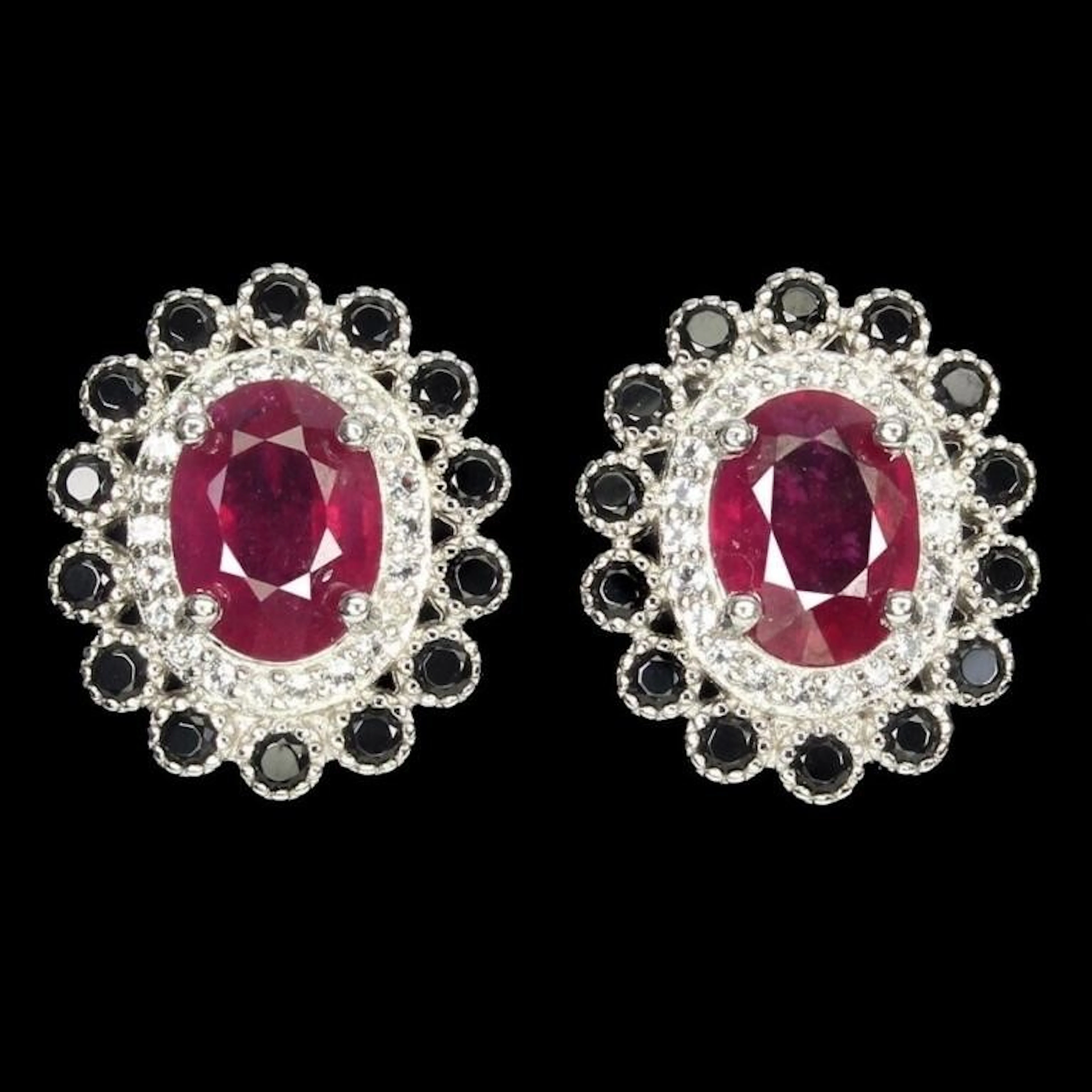 Natural Red Ruby & Black Spinel Earrings