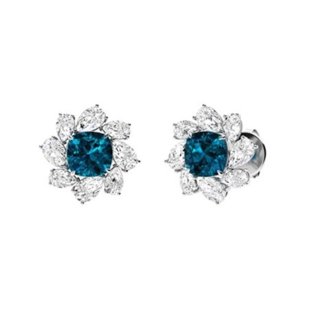 Gold Natural London Topaz Diamonds EarStuds