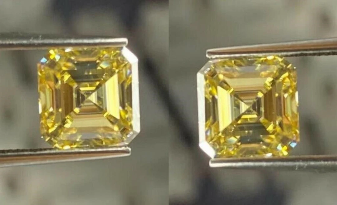 Asscher Cut Lab Created Yellow Diamond Pair
