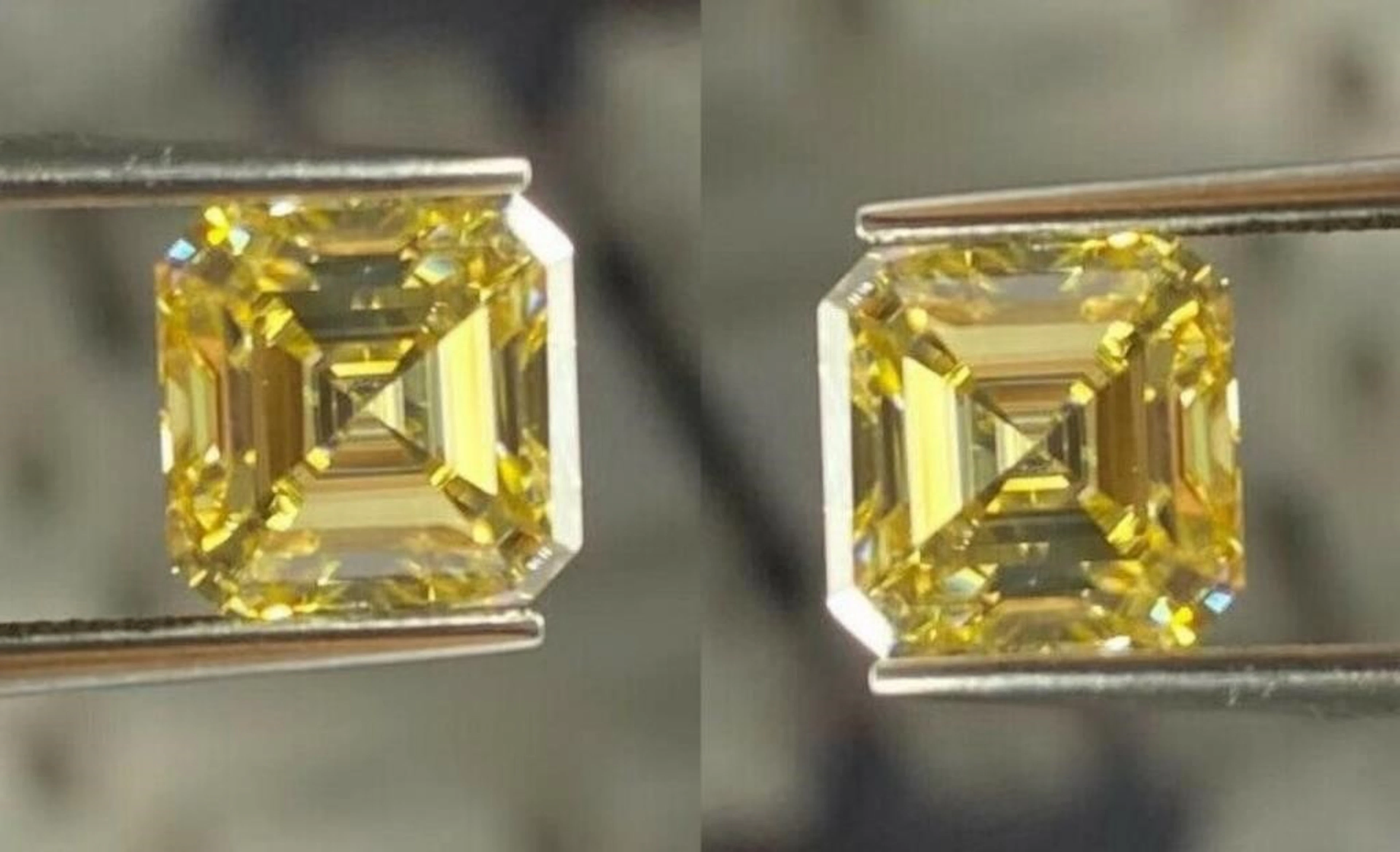 Asscher Cut Lab Created Yellow Diamond Pair