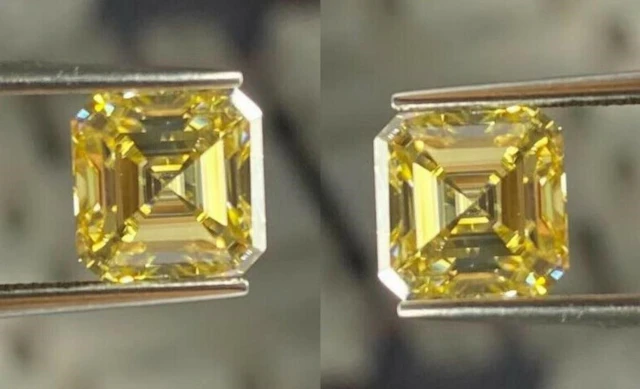 Asscher Cut Lab Created Yellow Diamond Pair