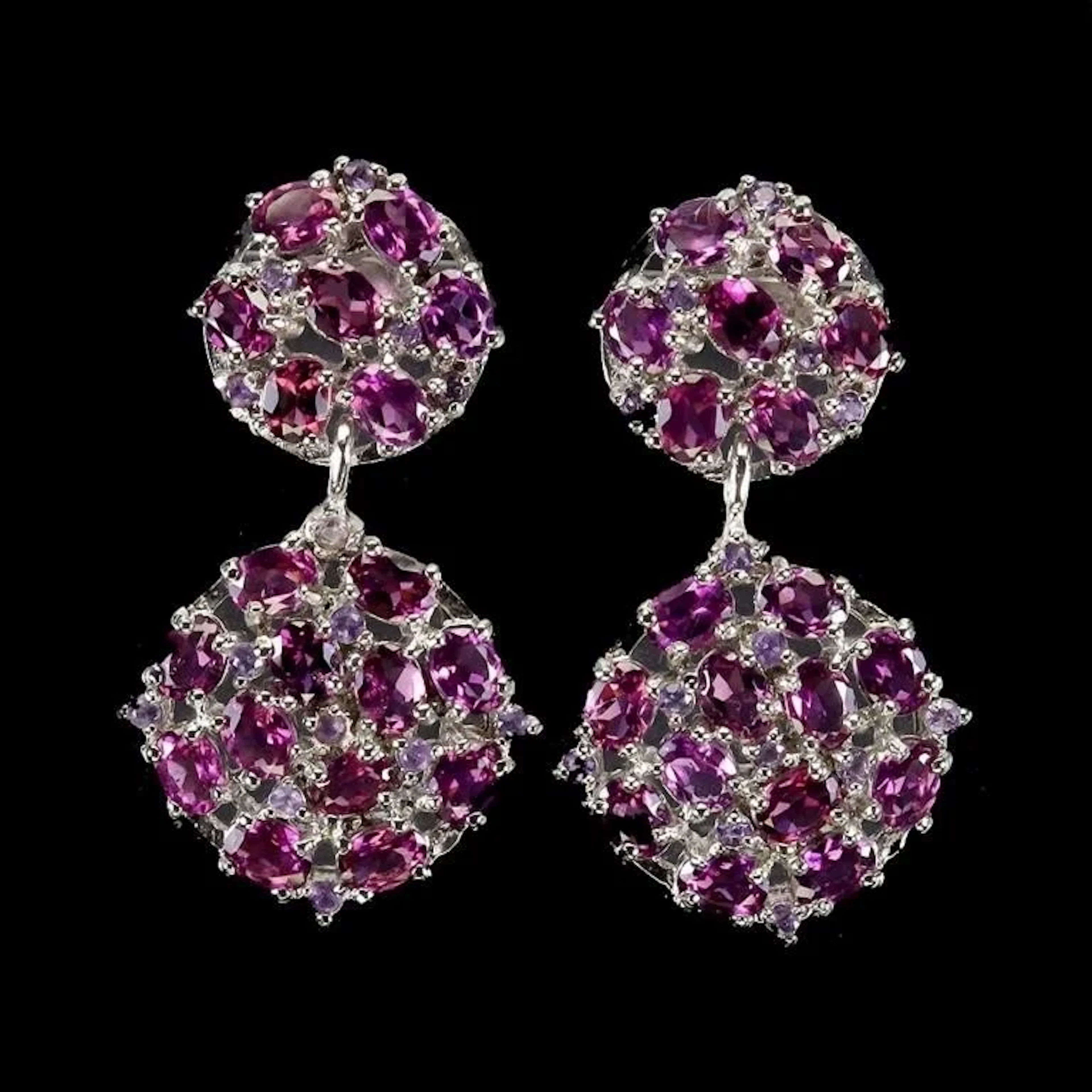Natural Rhodolite Garnet Amethyst Earrings