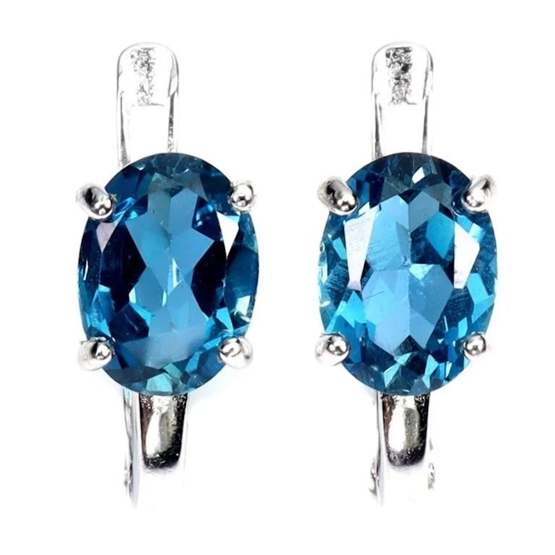 Natural Brazil London Blue Topaz Earrings