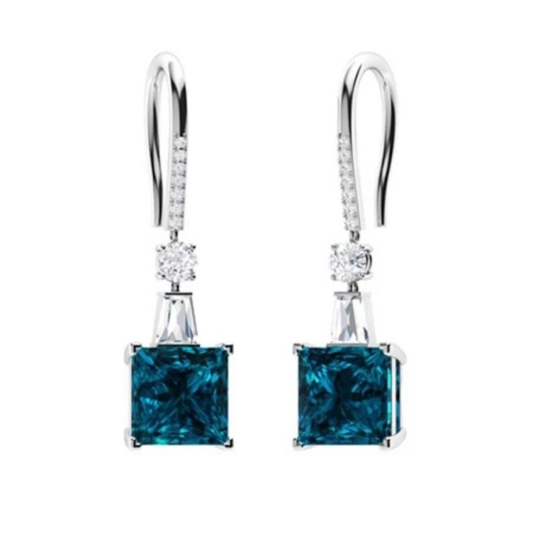 Gold Natural London Topaz Diamonds Drop EarRings