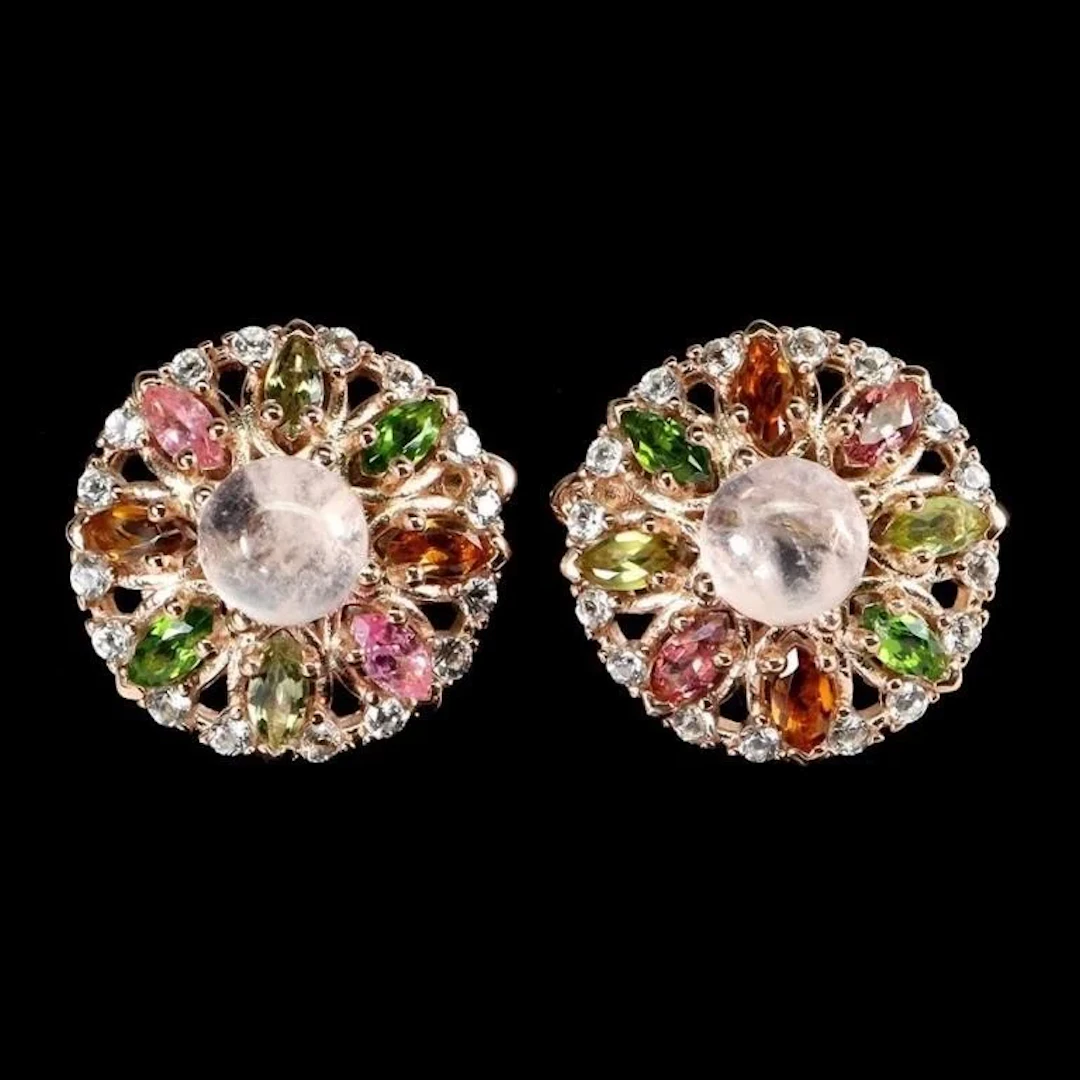 Natural Morganite & Multi Color Tourmaline Earring