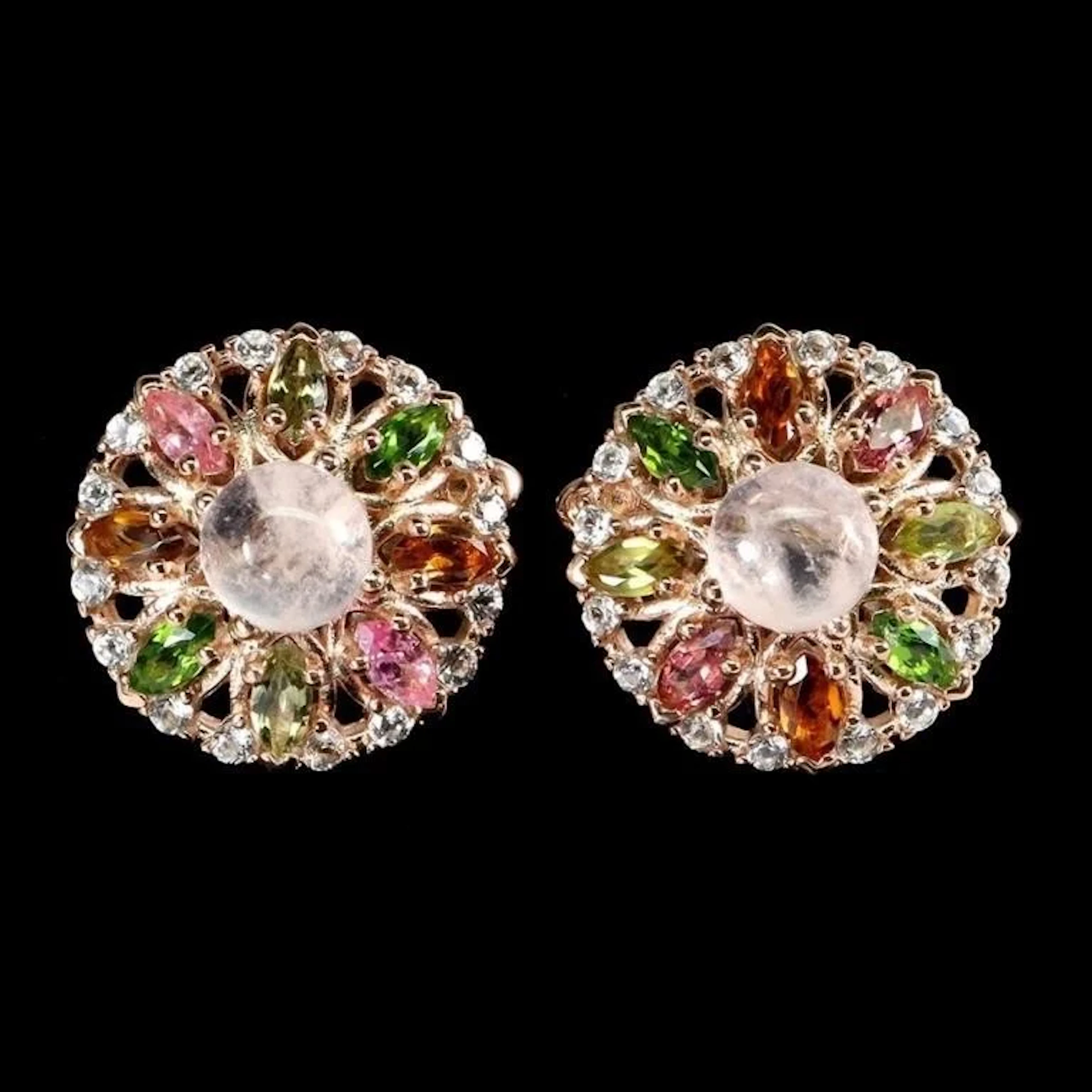 Natural Morganite & Multi Color Tourmaline Earring
