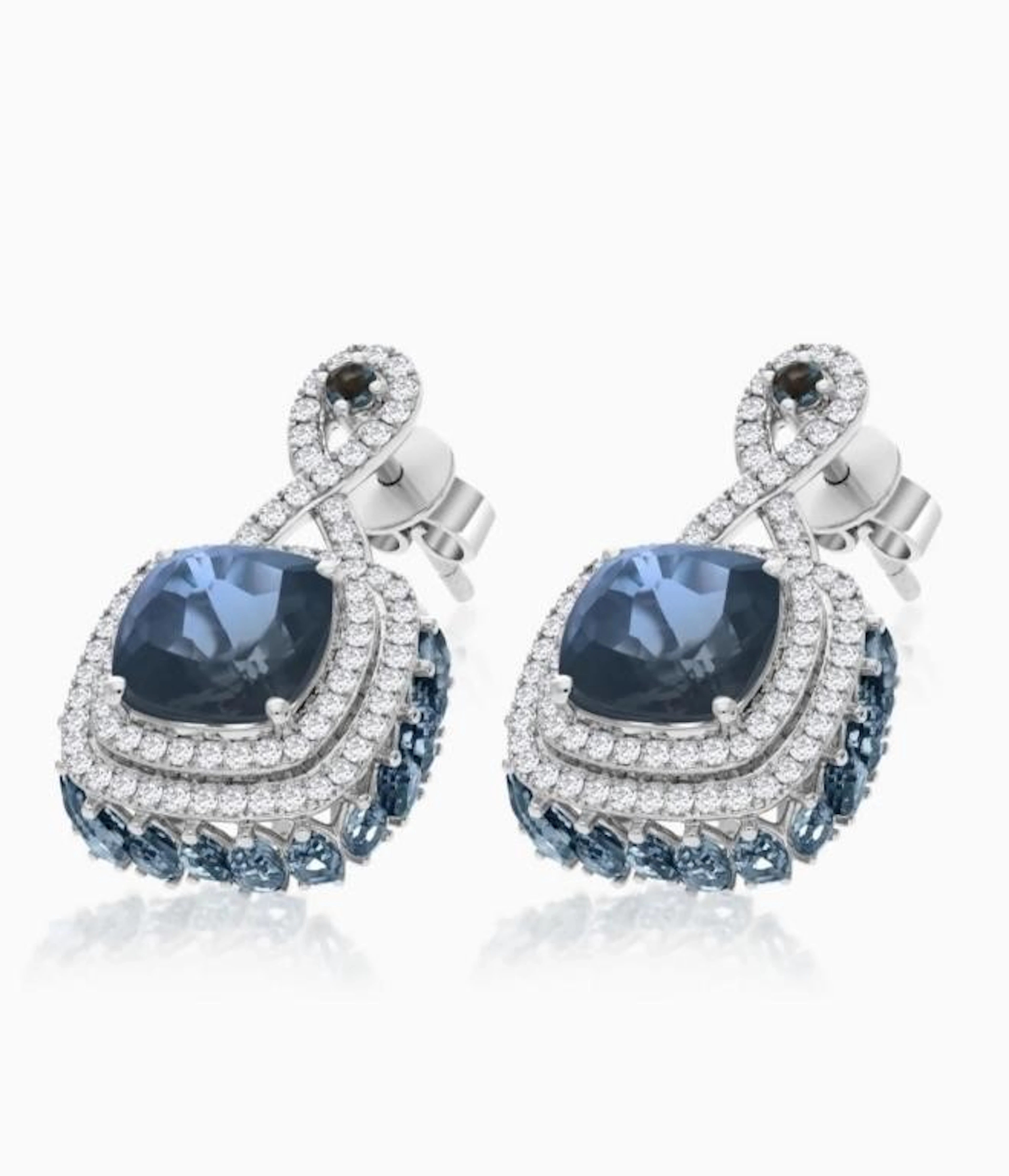 Gold Natural London Topaz White Diamonds Earrings