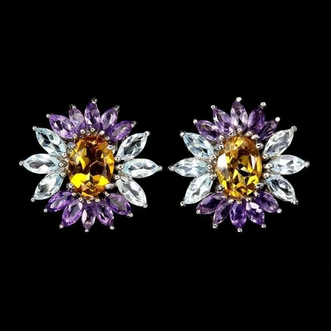 Natural Citrine Amethyst Aquamarine Earrings