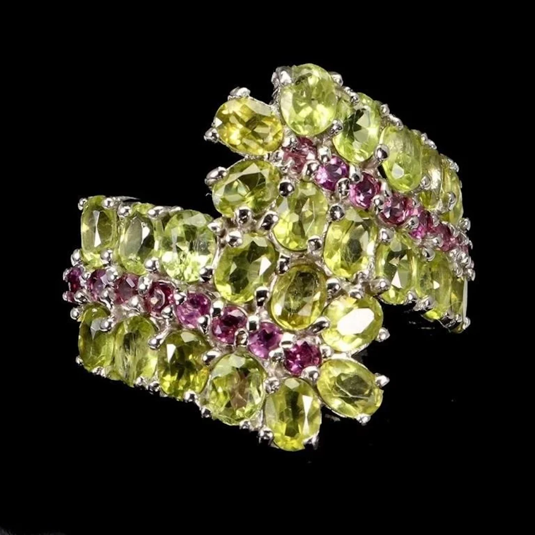 Natural Peridot Rhodolite Garnet Ring