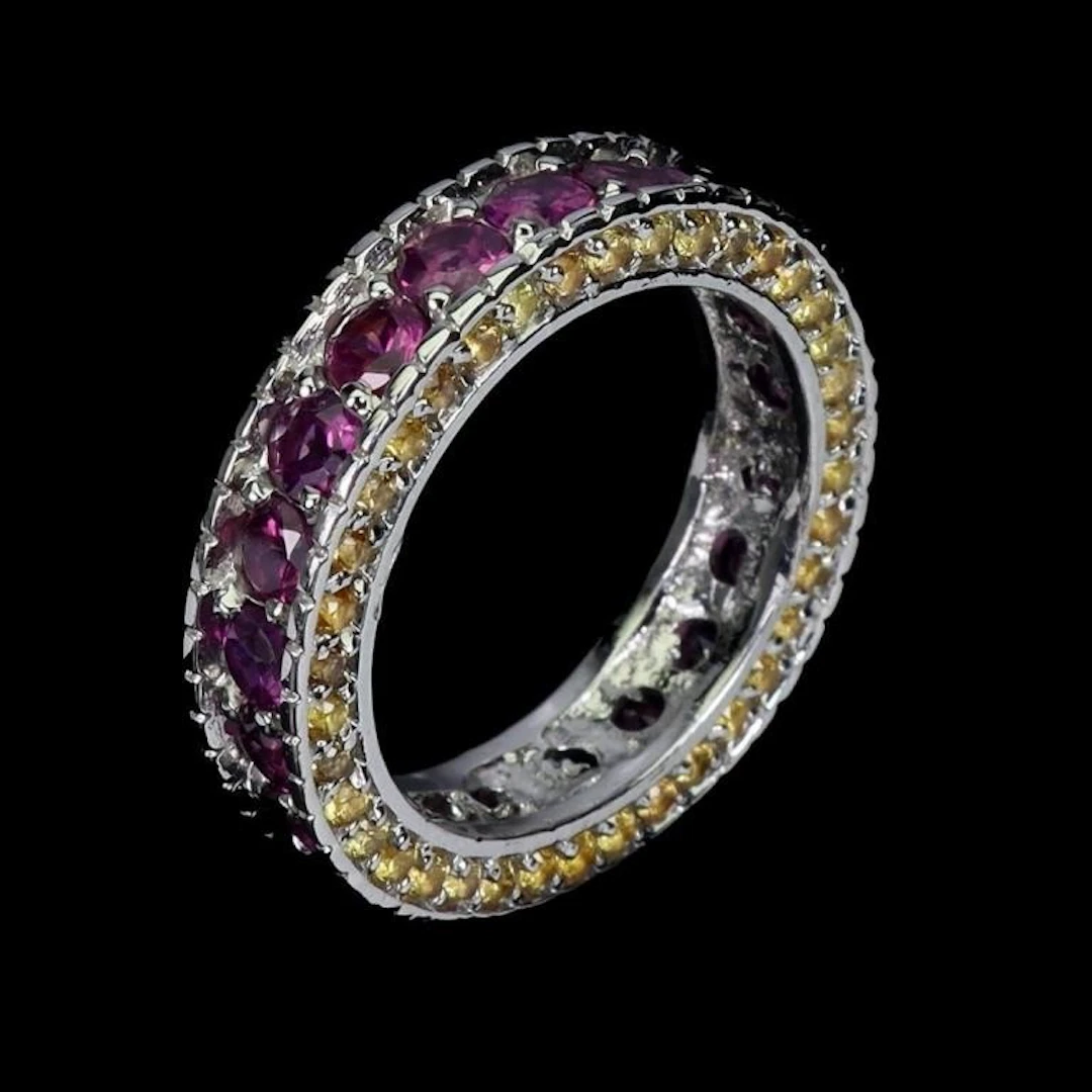Natural Rhodolite Garnet & Sapphire Eternity Ring