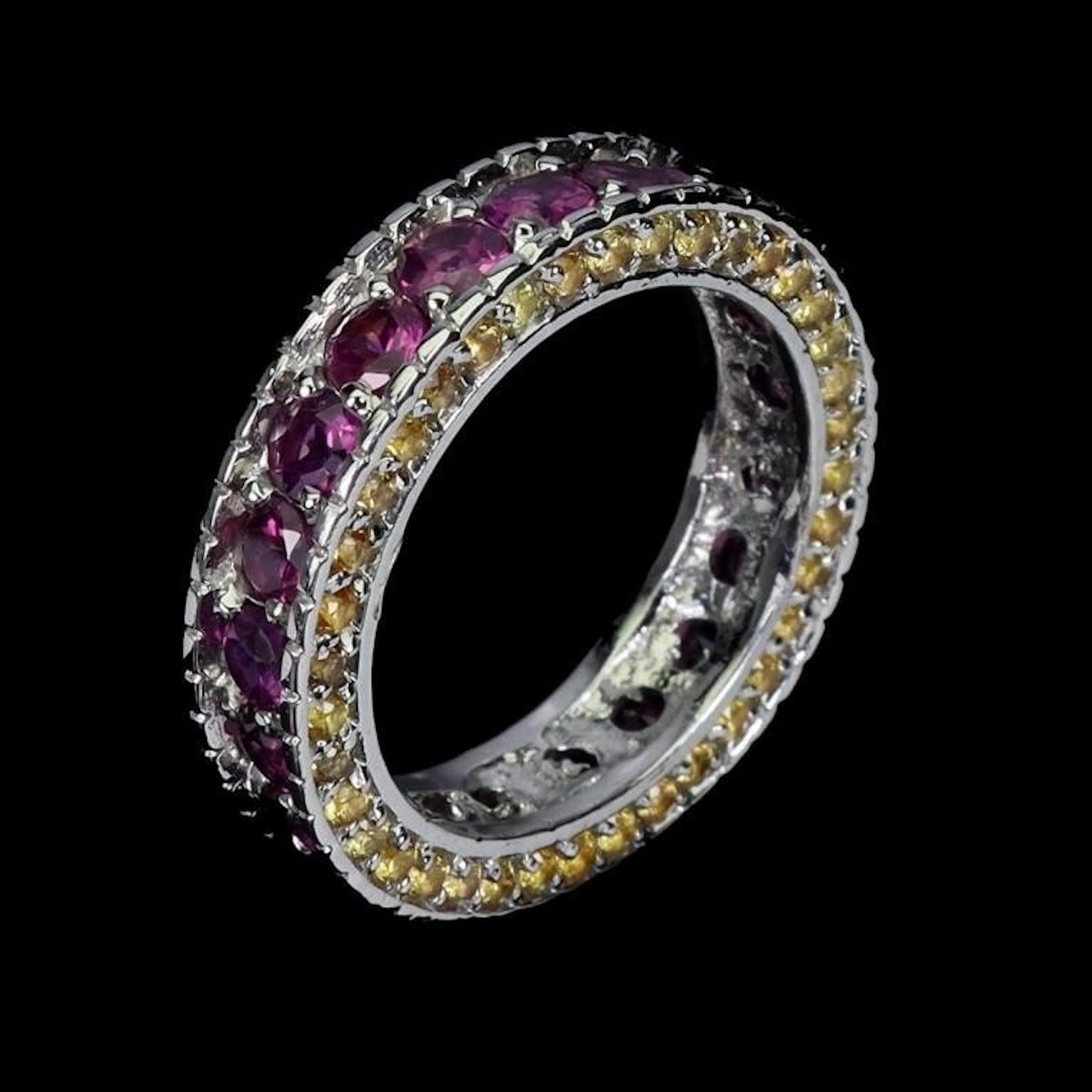 Natural Rhodolite Garnet & Sapphire Eternity Ring