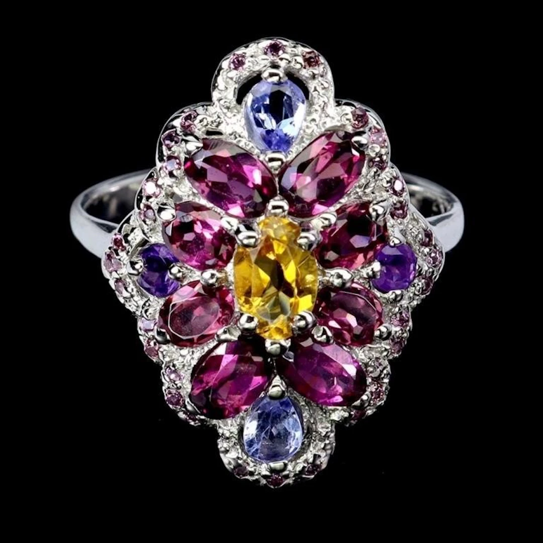 Natural Citrine Amethyst Tanzanite Ring