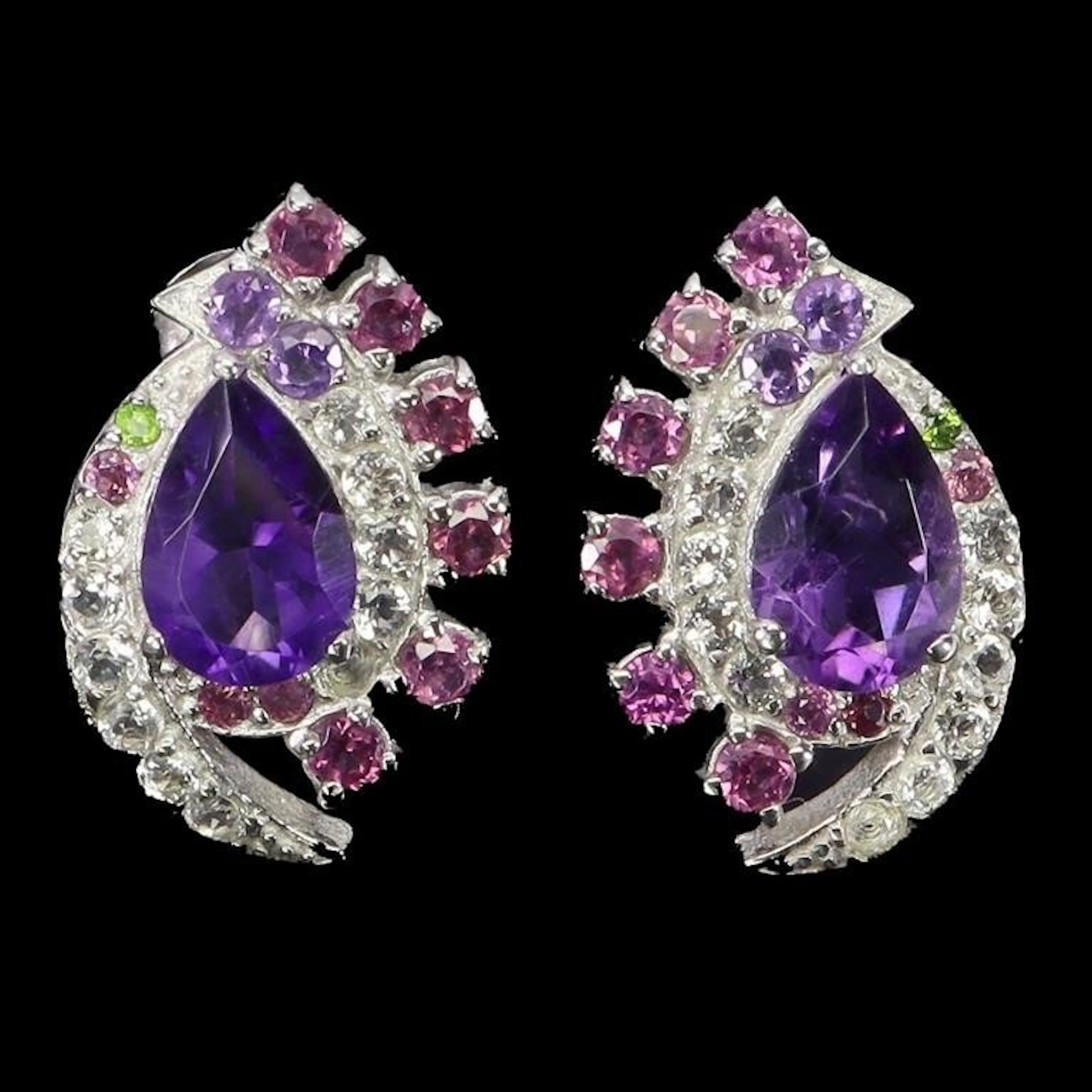 Natural Amethyst & Rhodolite Garnet Earrings