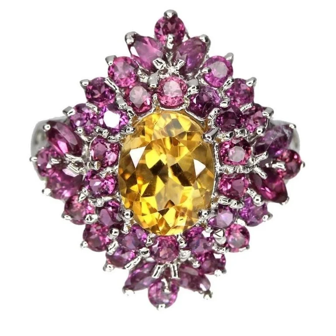 Natural Citrine & Rhodolite Garnet Ring