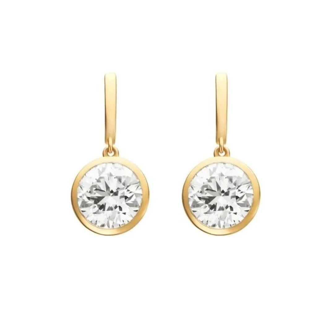 Gold & Round Diamond 4 Cts Drop Earrings
