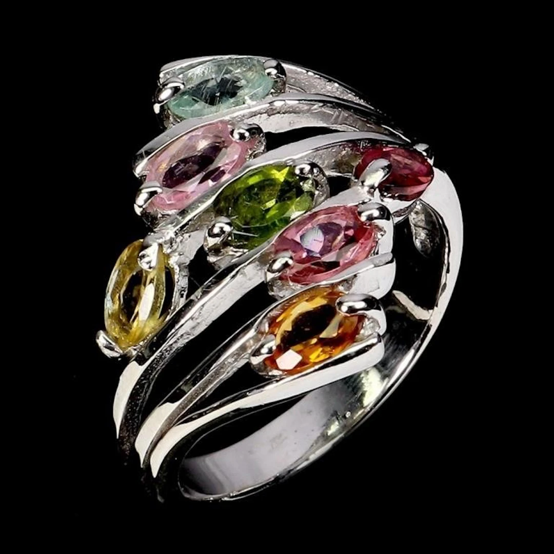 Natural Multi Color Tourmaline Ring