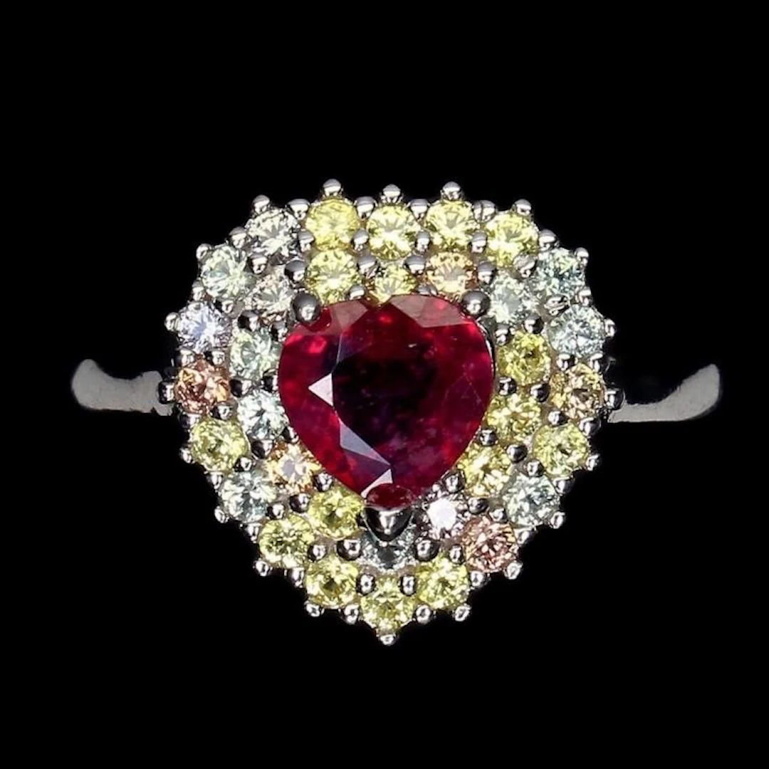Natural Heart Red Ruby & Sapphire Ring