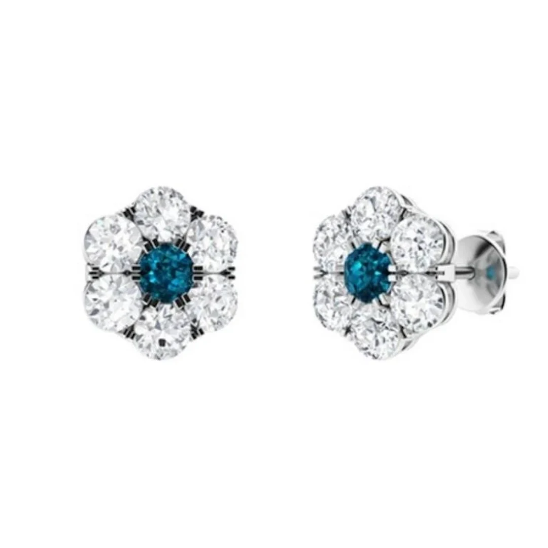 Gold Natural London Topaz Diamonds EarStuds