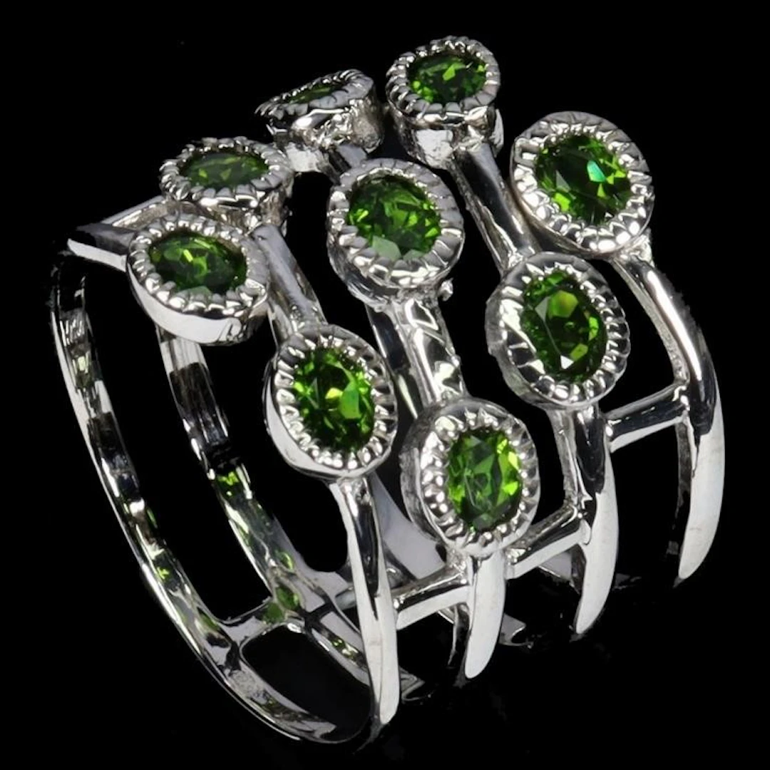 Natural Green Chrome Diopside Ring