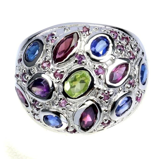 Natural Rhodolite Garnet Peridot Ring