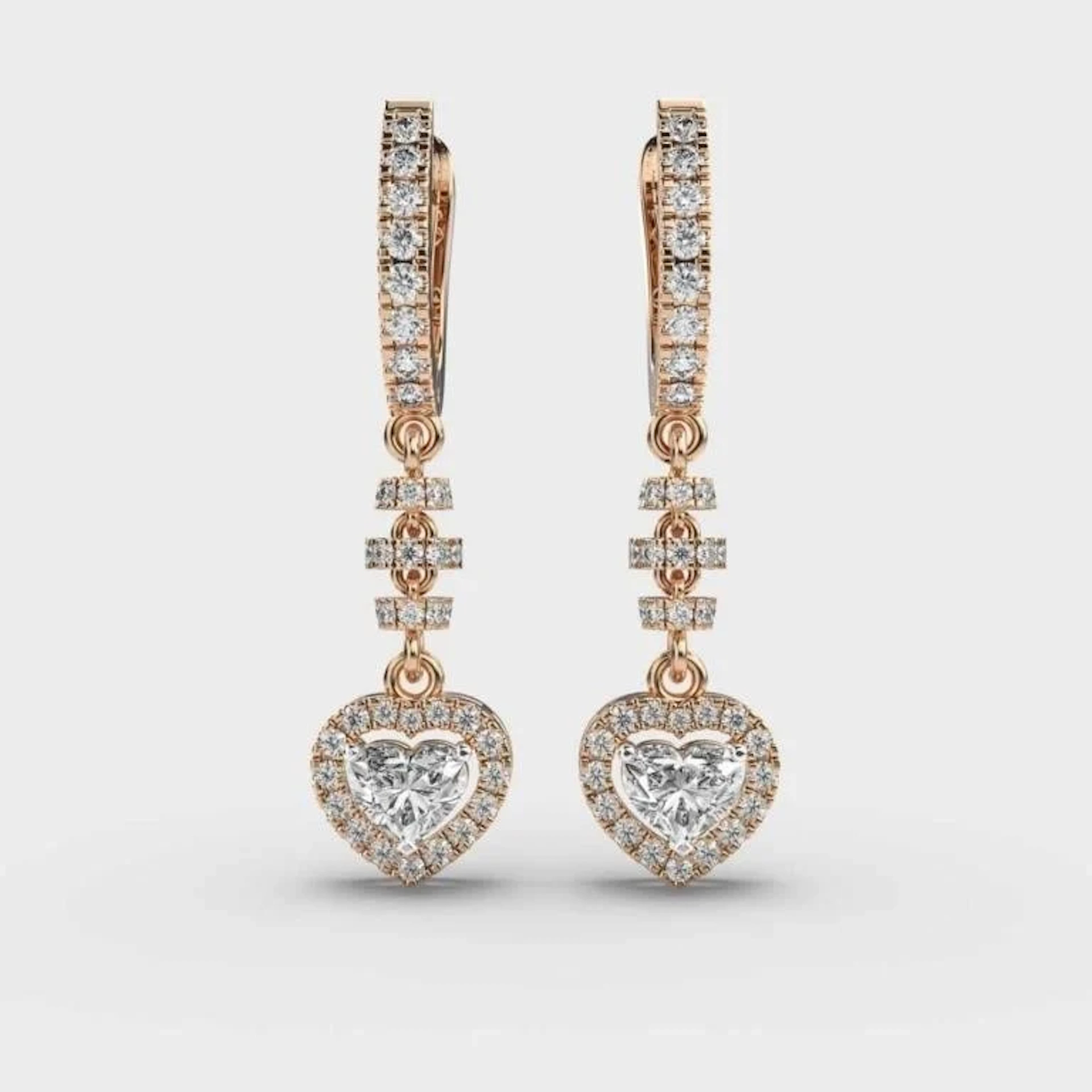 Gold & White Diamonds 5 Cts Hearts Drop EarRings