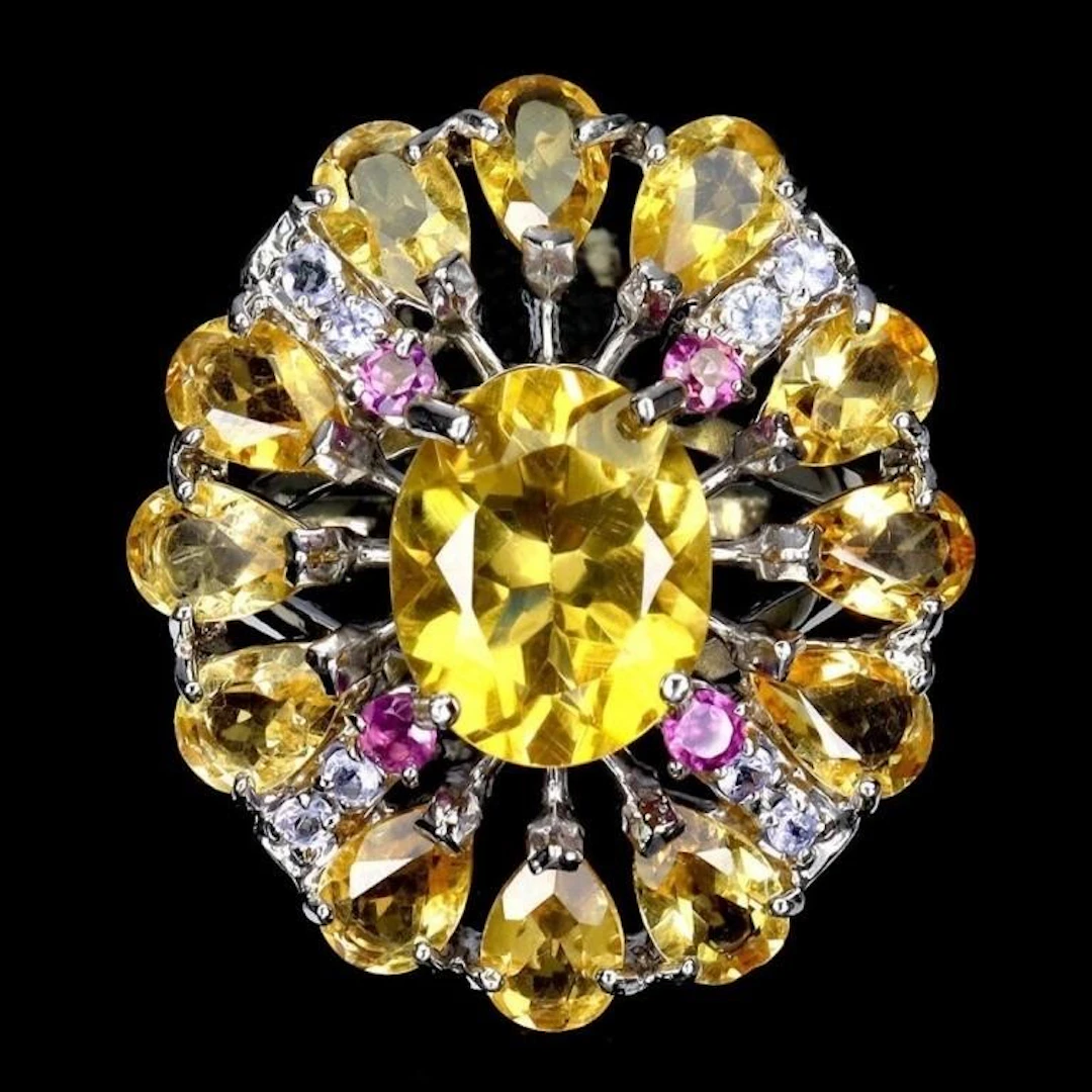 Natural Citrine Rhodolite Tanzanite Ring