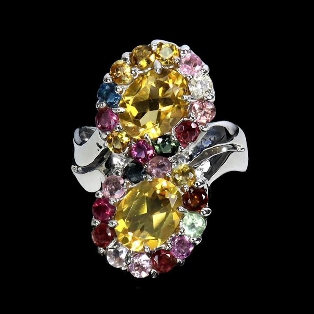 Natural Citrine & Multi Color Tourmaline Ring