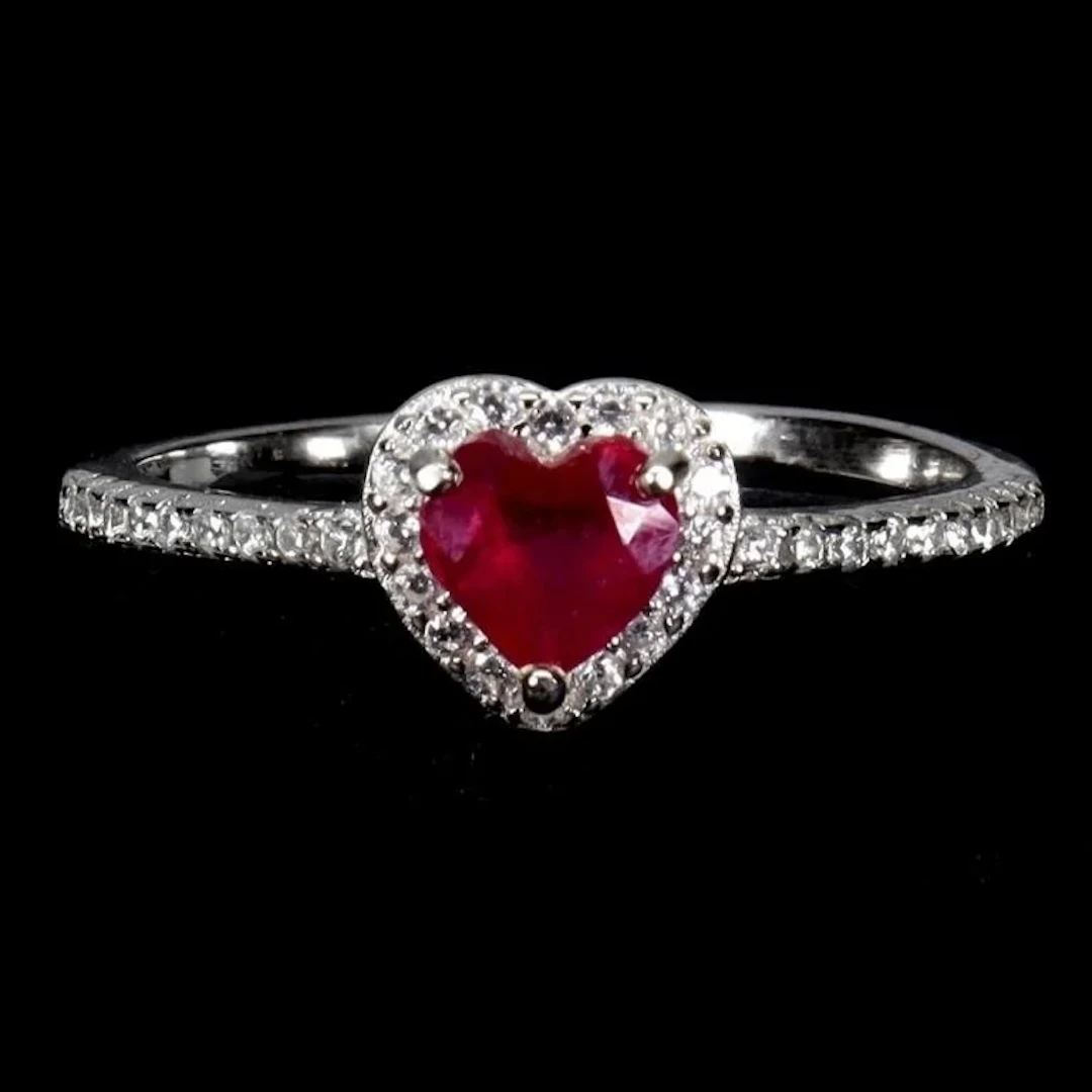 Natural Red Ruby Heart Ring