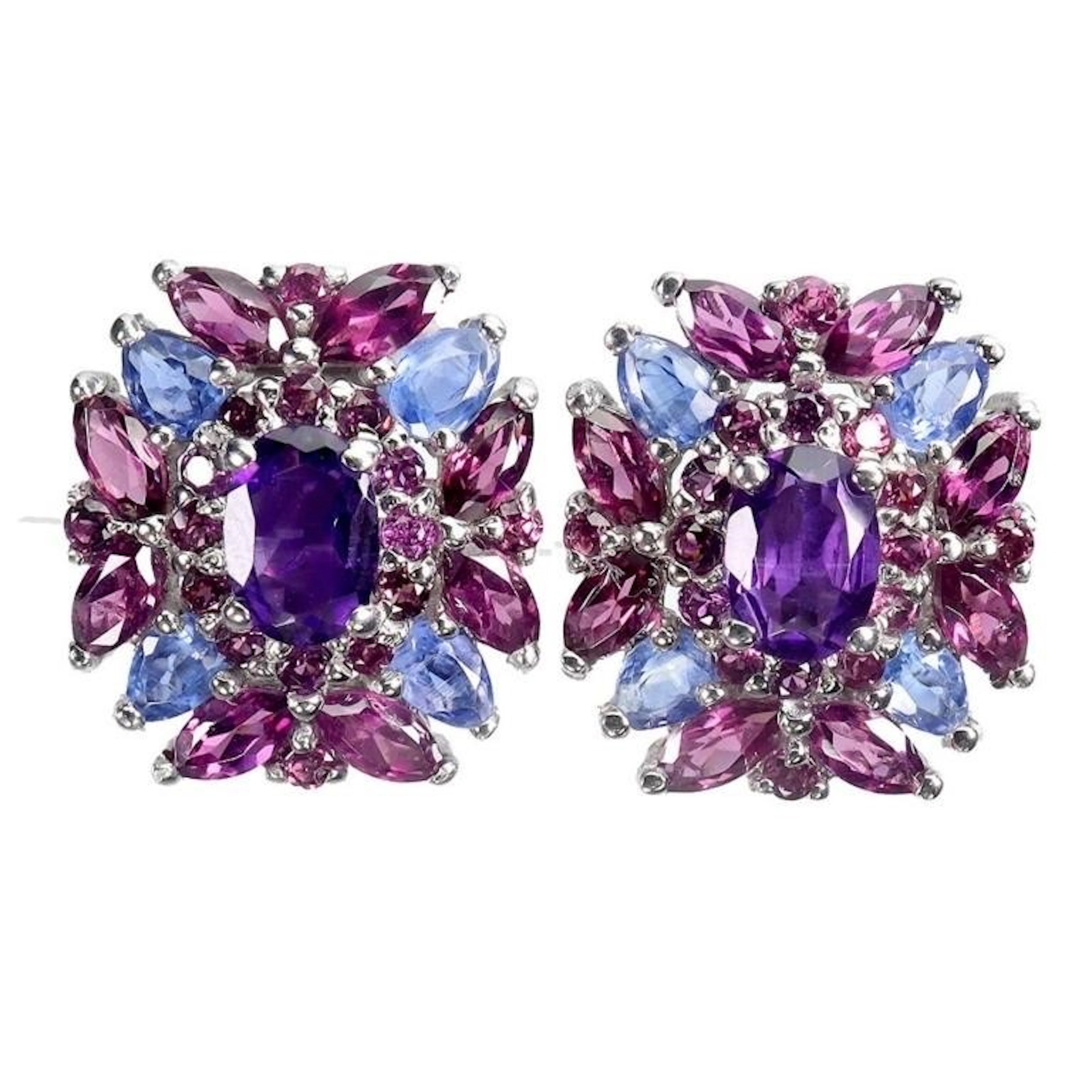 Natural Amethyst Kyanite Garnet Earstuds