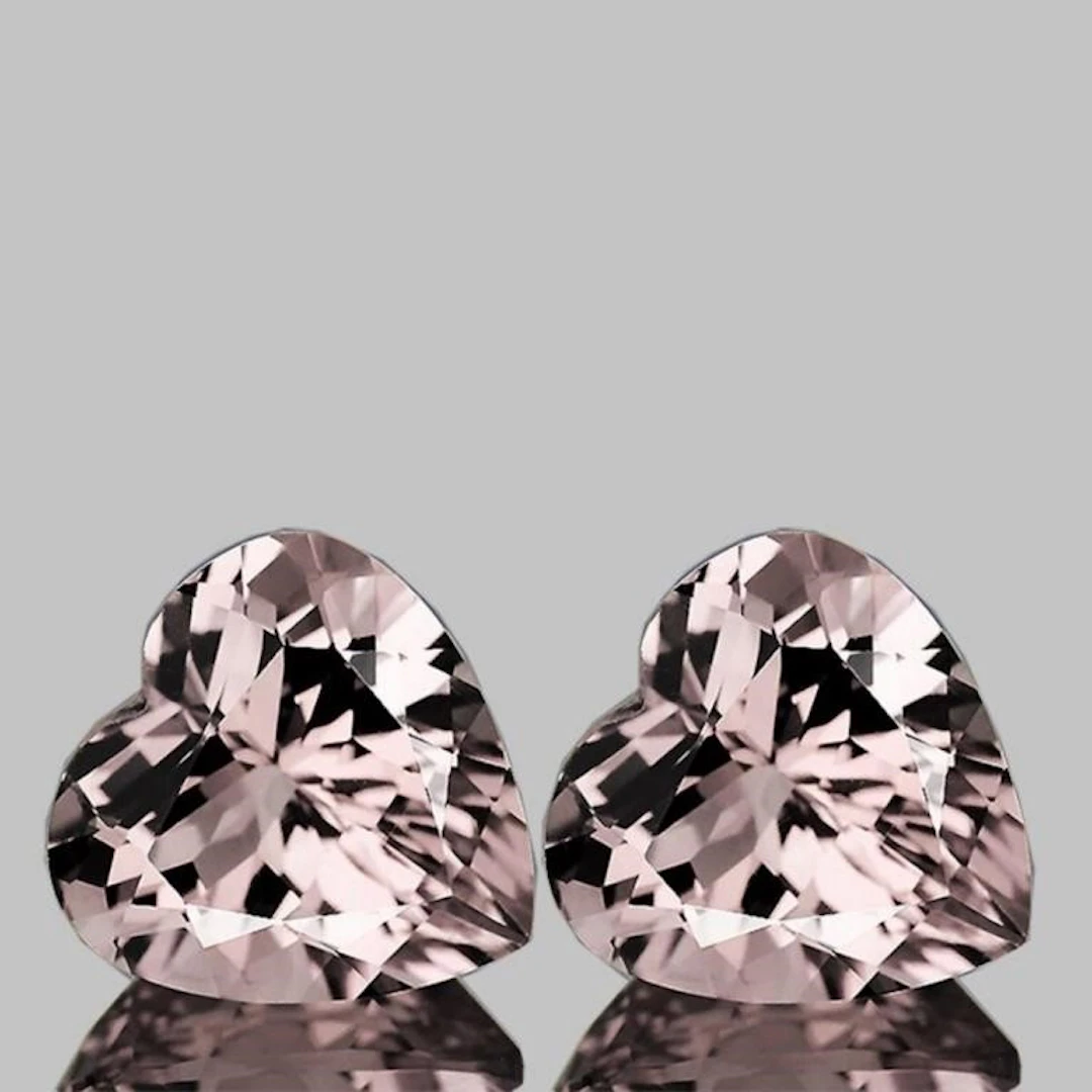 Natural Peach Pink Morganite Hearts Pair [Flawless