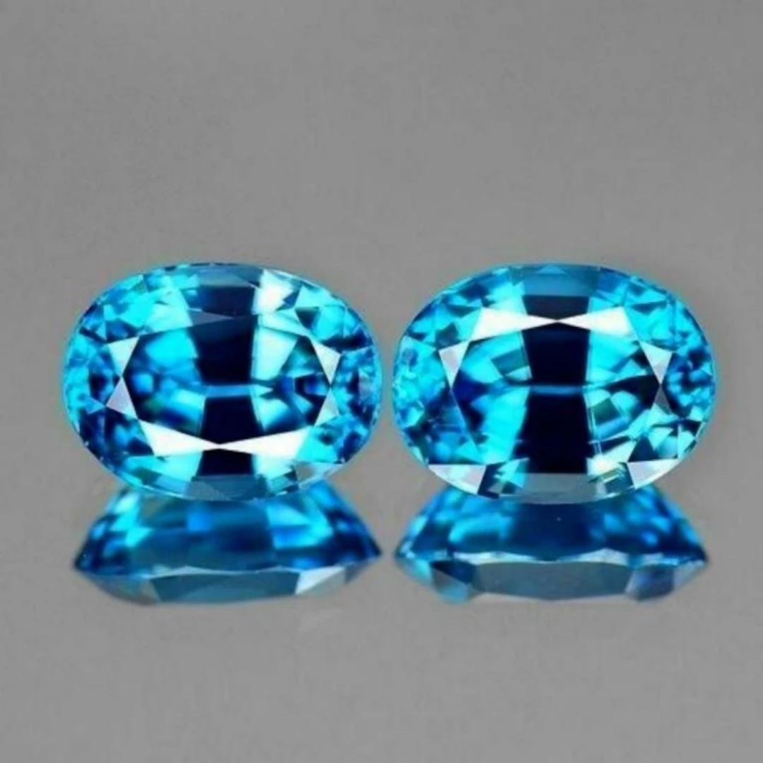 Natural AAA Cambodian Blue Zircon Pair {Flawless-