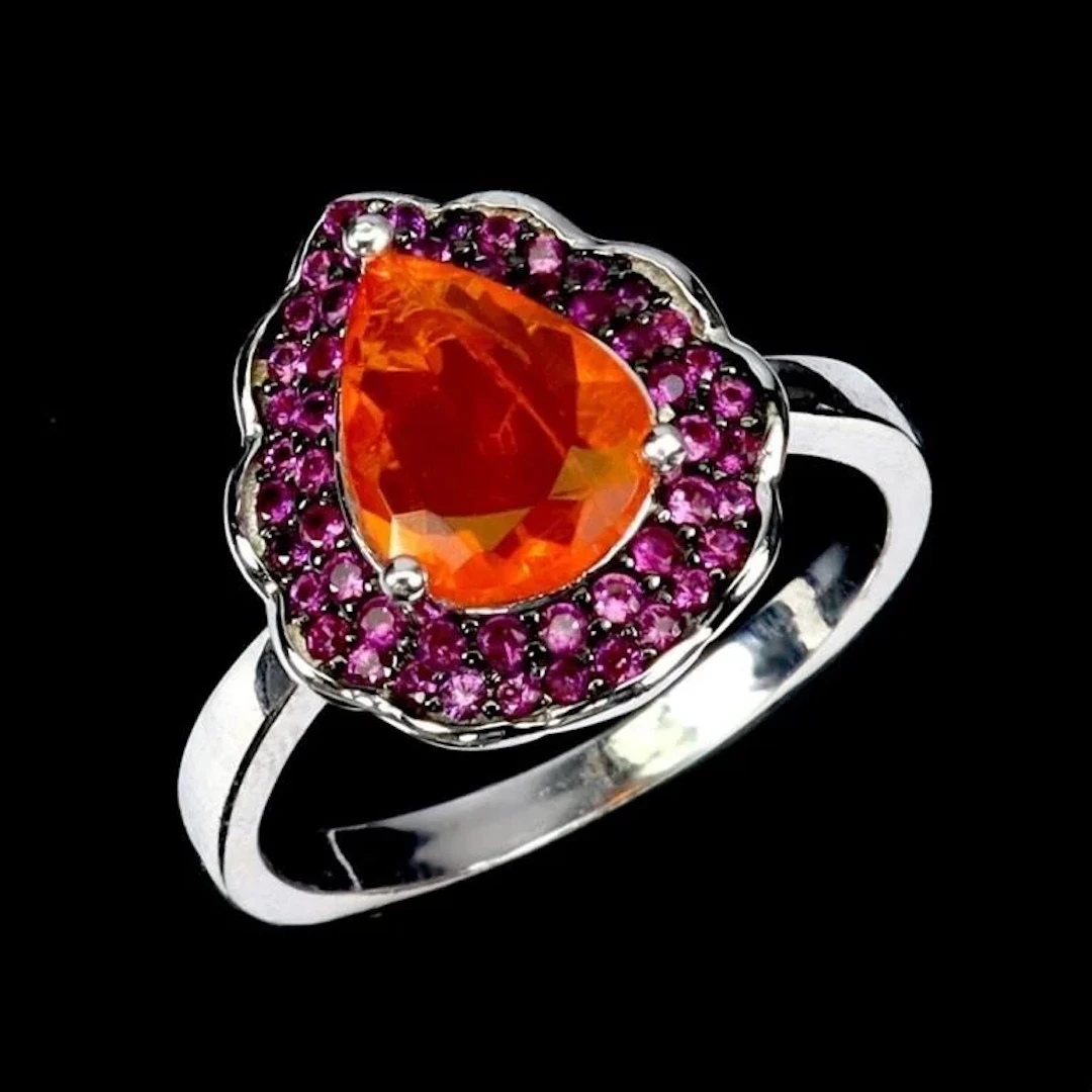 Natural Pear Orange Opal Ring