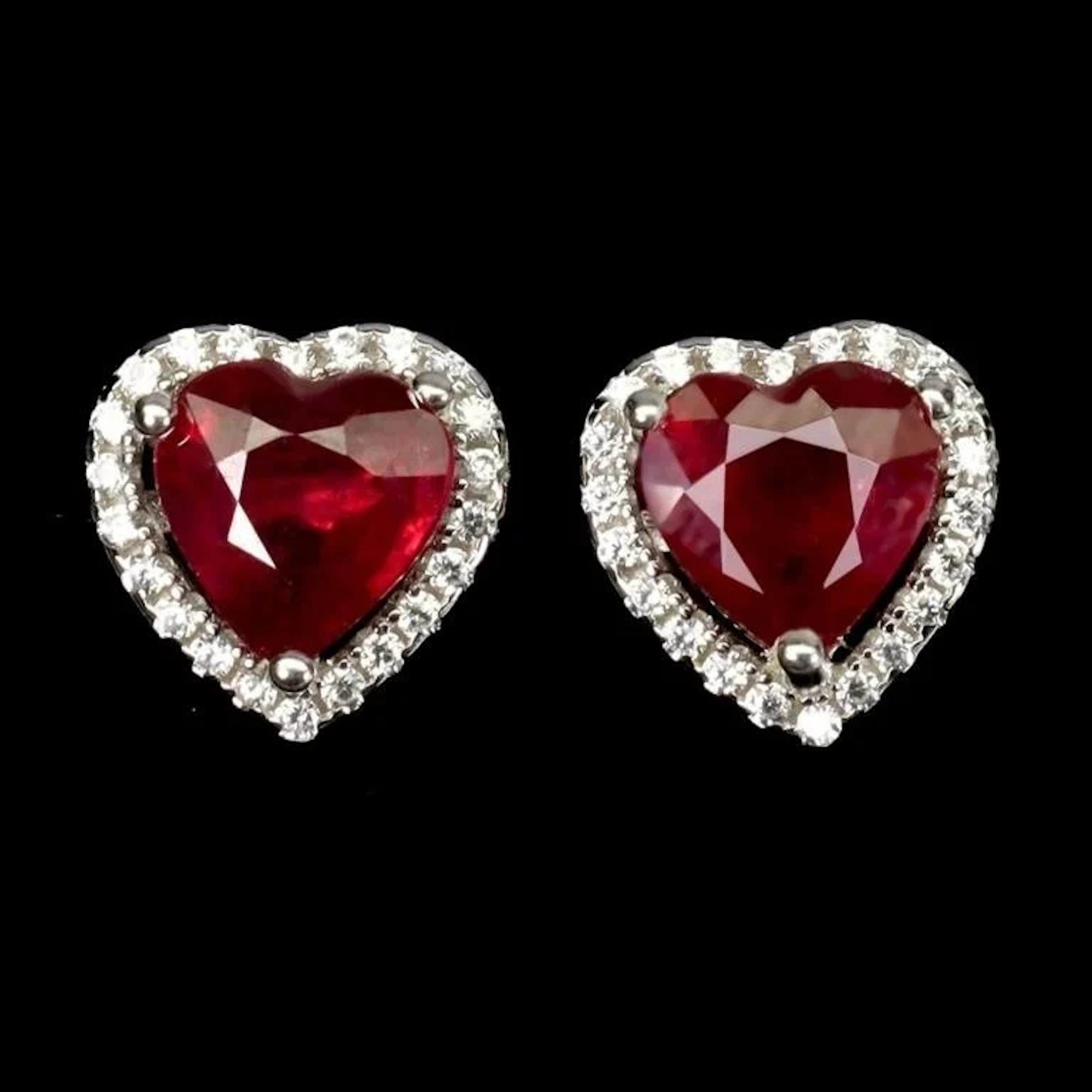 Natural Pigeon Blood Red Heart Ruby Earrings