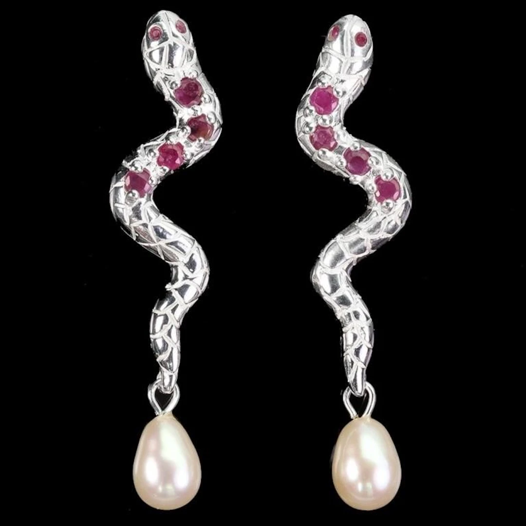 Natural Pearl & Burma Ruby Earrings