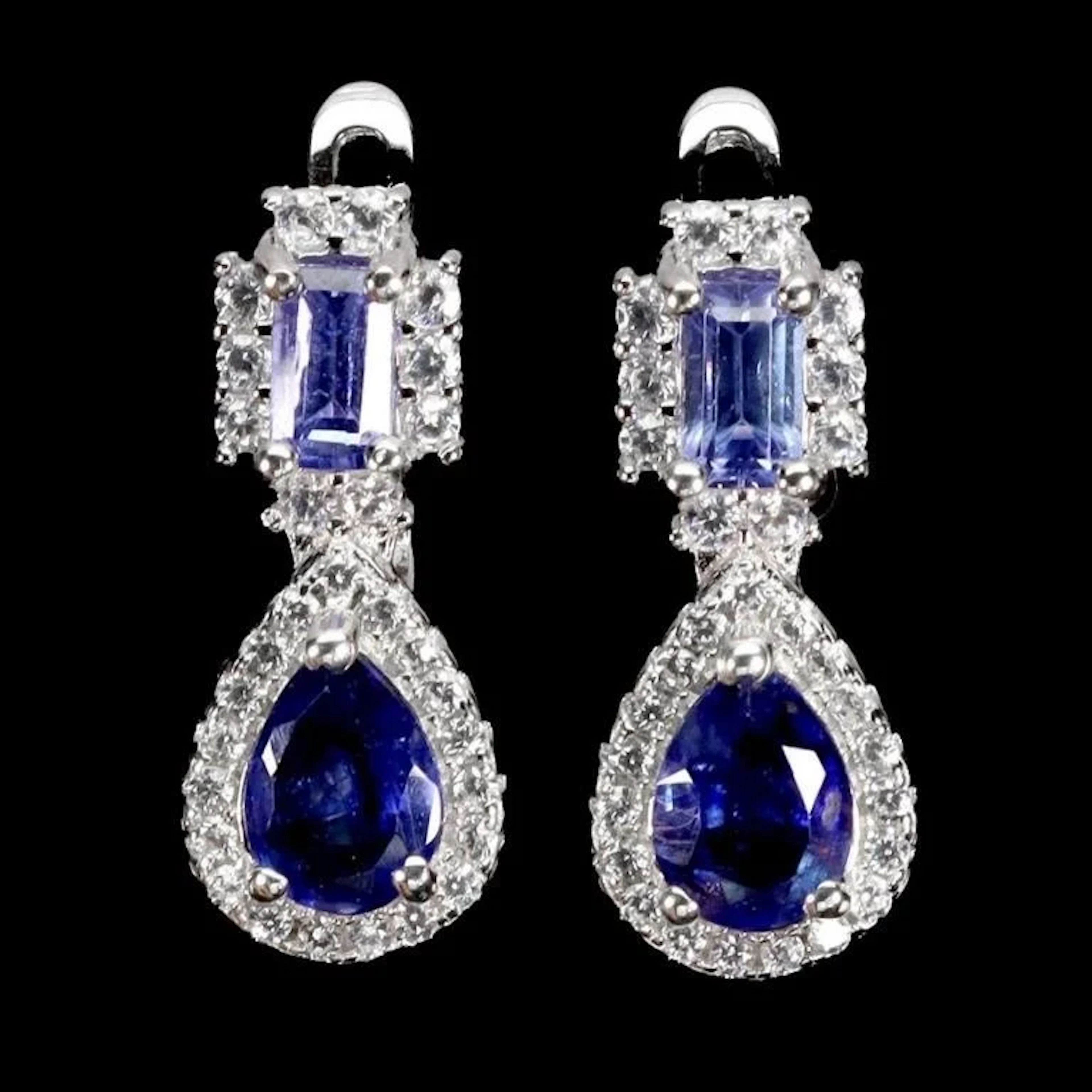 Natural Intense Blue Sapphire Earrings
