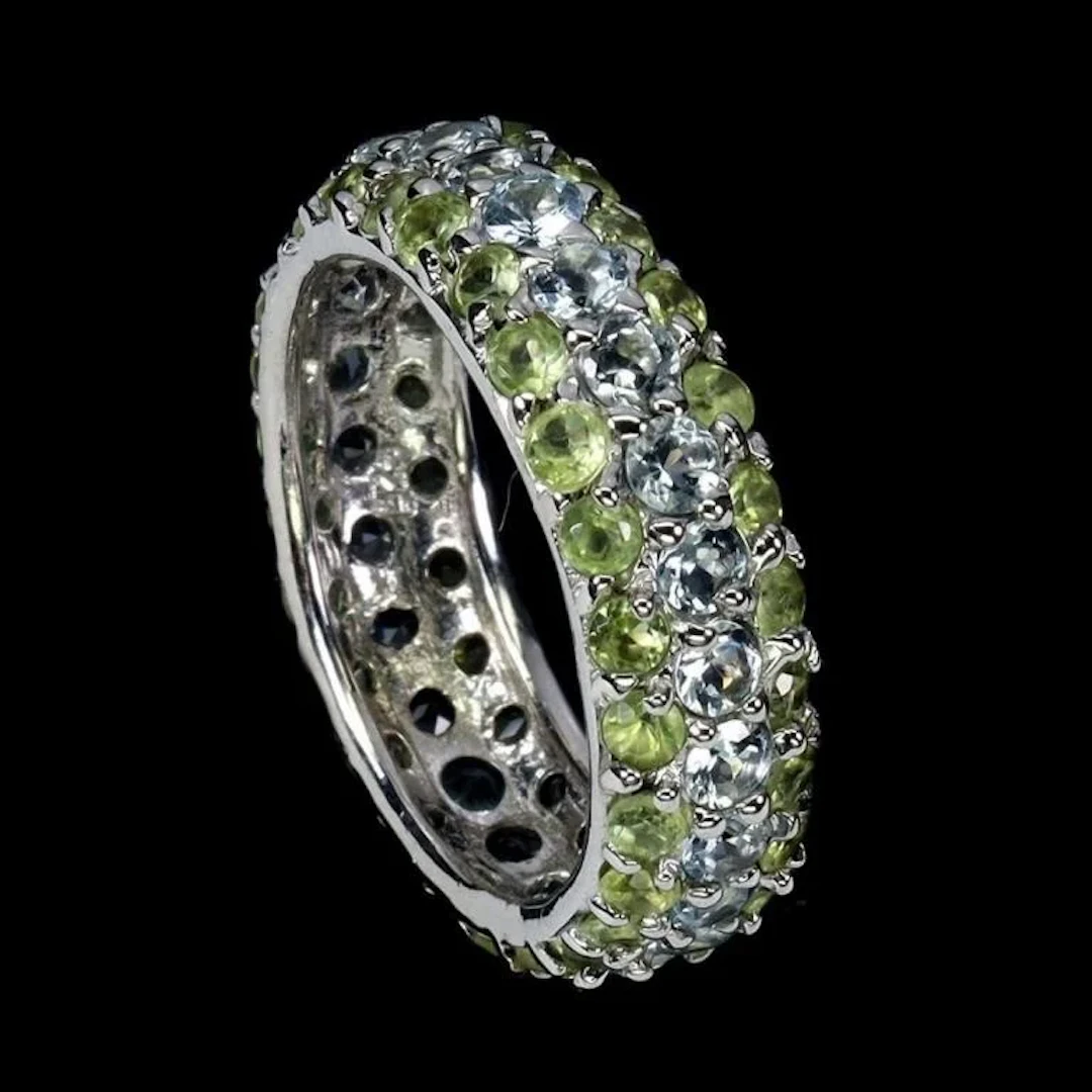 Natural Aquamarine Peridot Eternity Ring
