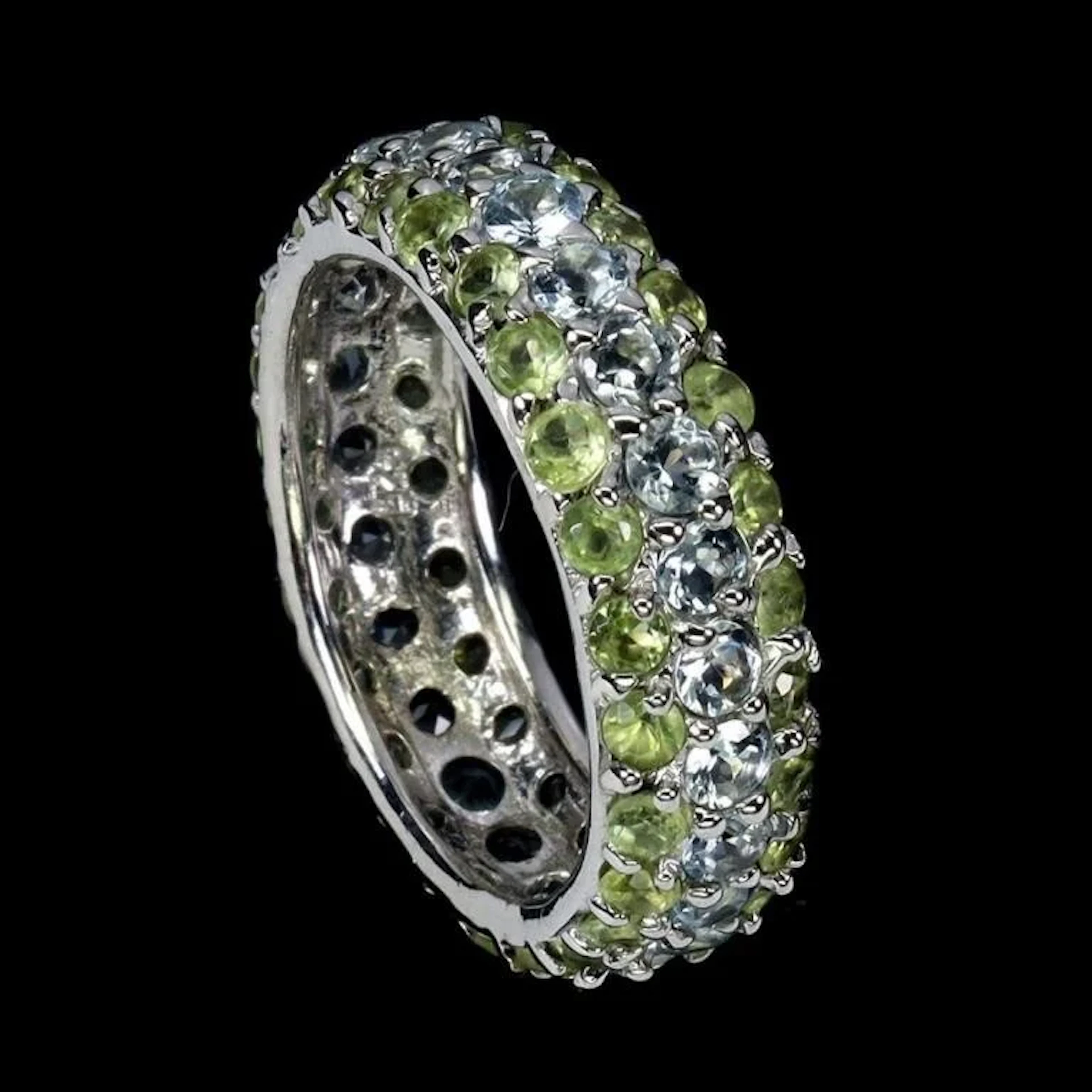 Natural Aquamarine Peridot Eternity Ring