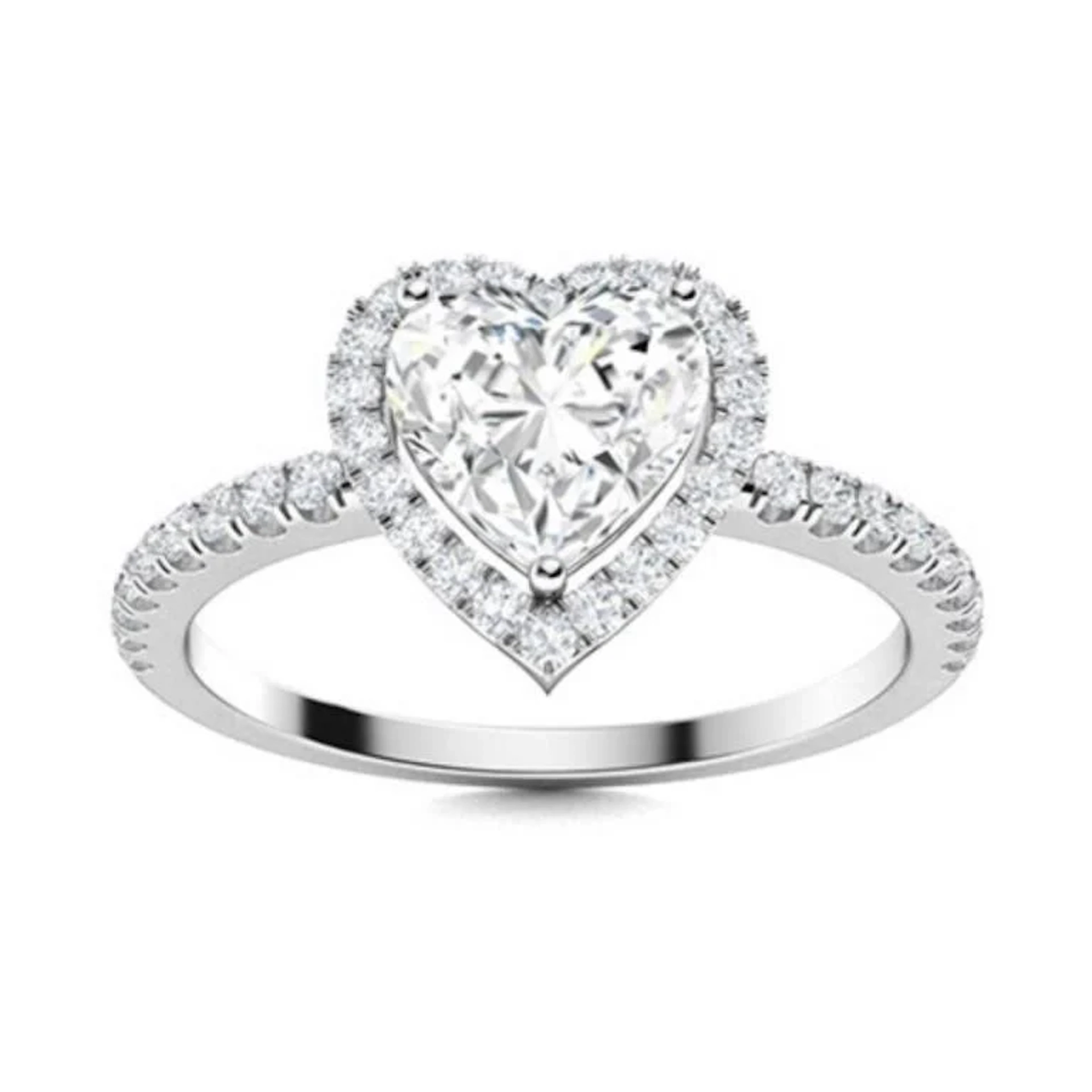 Gold & Heart White Diamond 3 Cts Ring - E/VVS